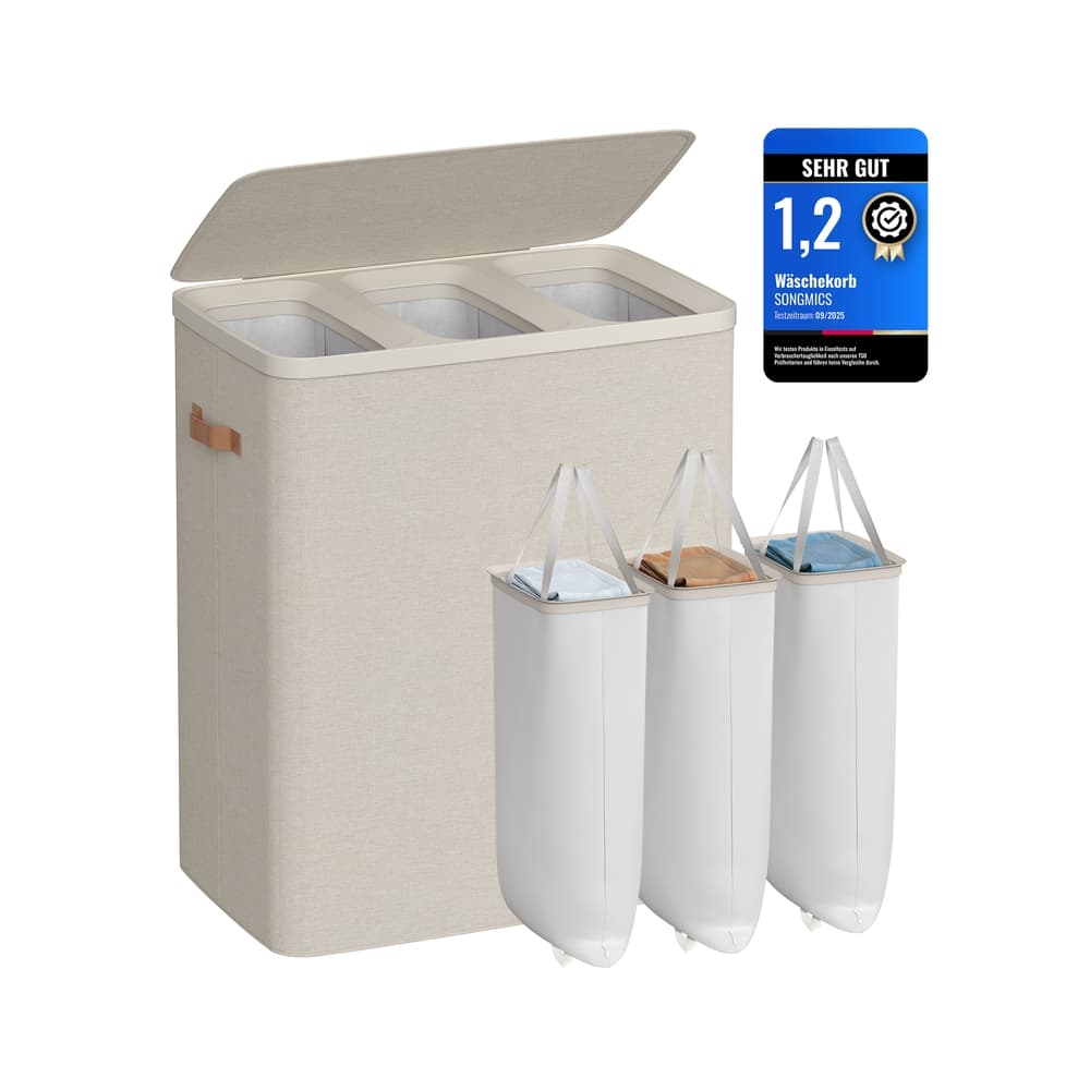 190 L Wäschesammler 3 Fächer cappuccinobeige