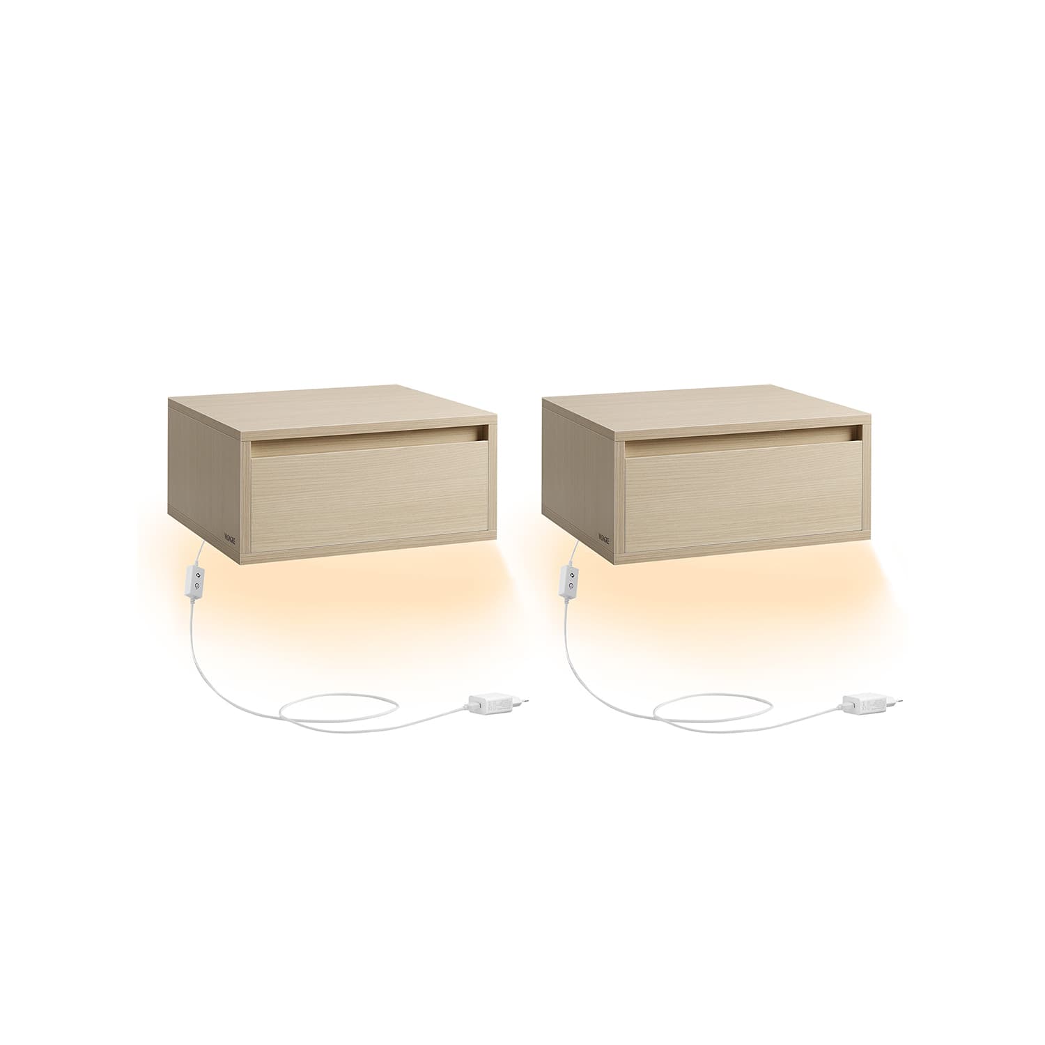 Nachttisch hängend 2er Set mit Leuchten naturbeige