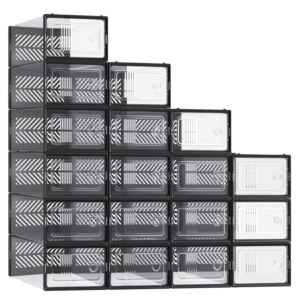 Schuhboxen 18er Set stapelbar bis Größe 43 transparent-schwarz