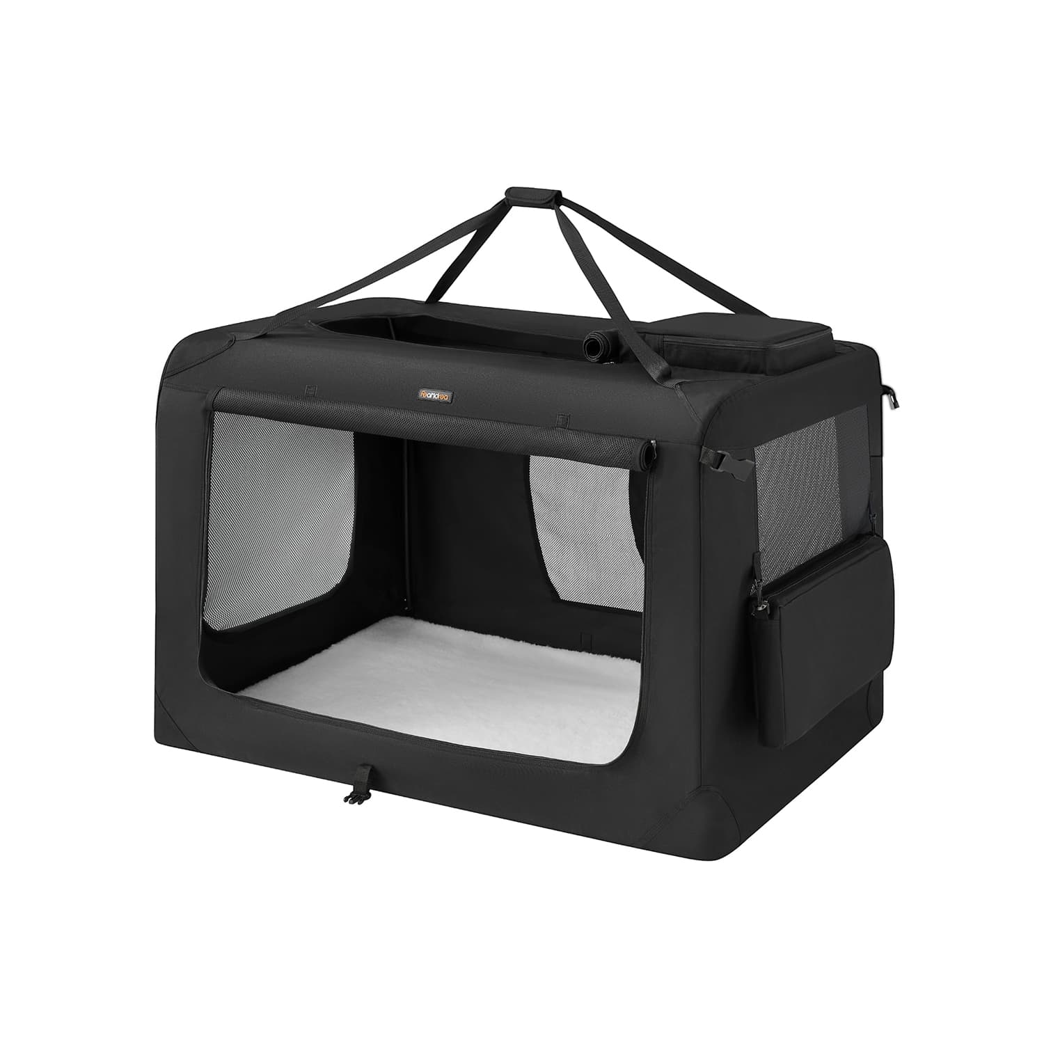 Hundebox mit Griffen aus Metallrahmen schwarz