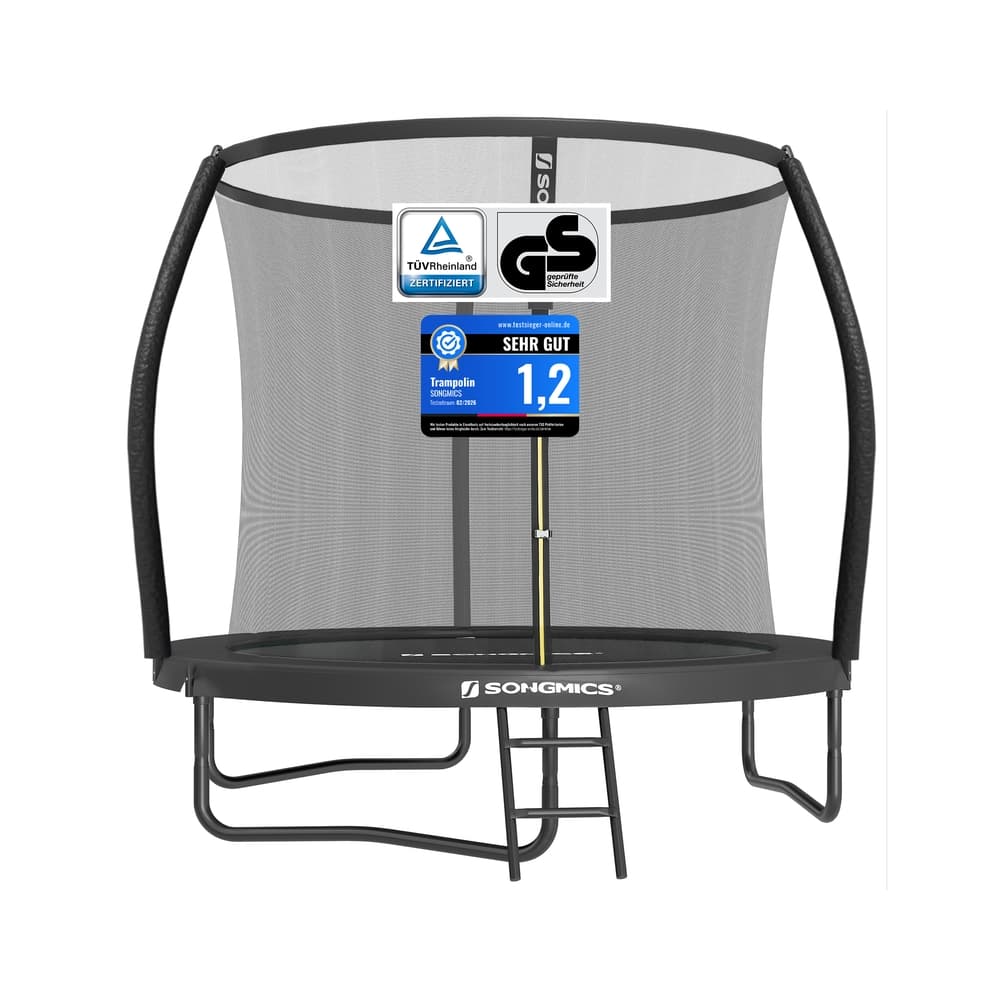 Trampolin 244 cm d mit Sicherheitsnetz  gebogene Stangen schwarz