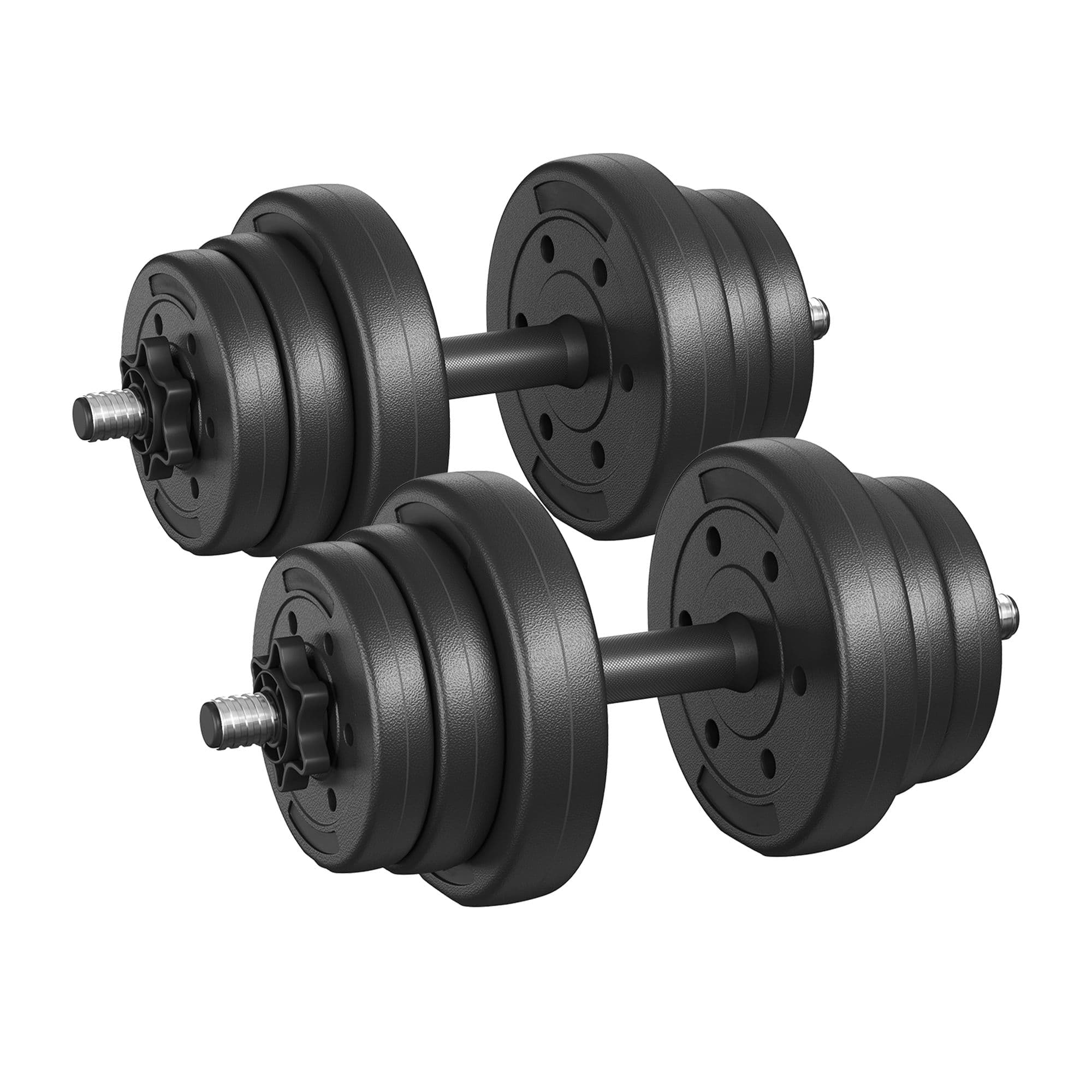 2-in-1-Hanteln, Hantelset mit Verbindungsstahlrohr, 2 x 10 kg, tintenschwarz