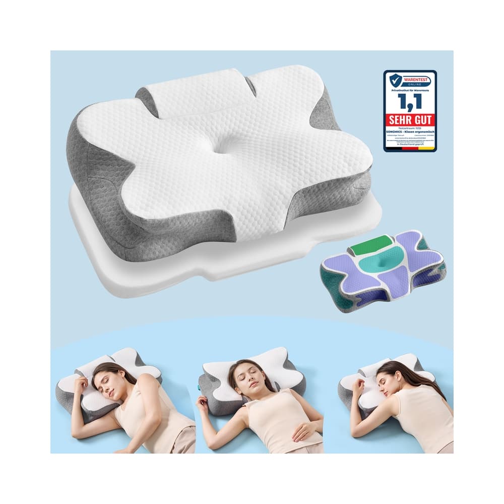 Ergonomisches Nackenkissen aus Memoryschaum wolkenweiß-Taubengrau