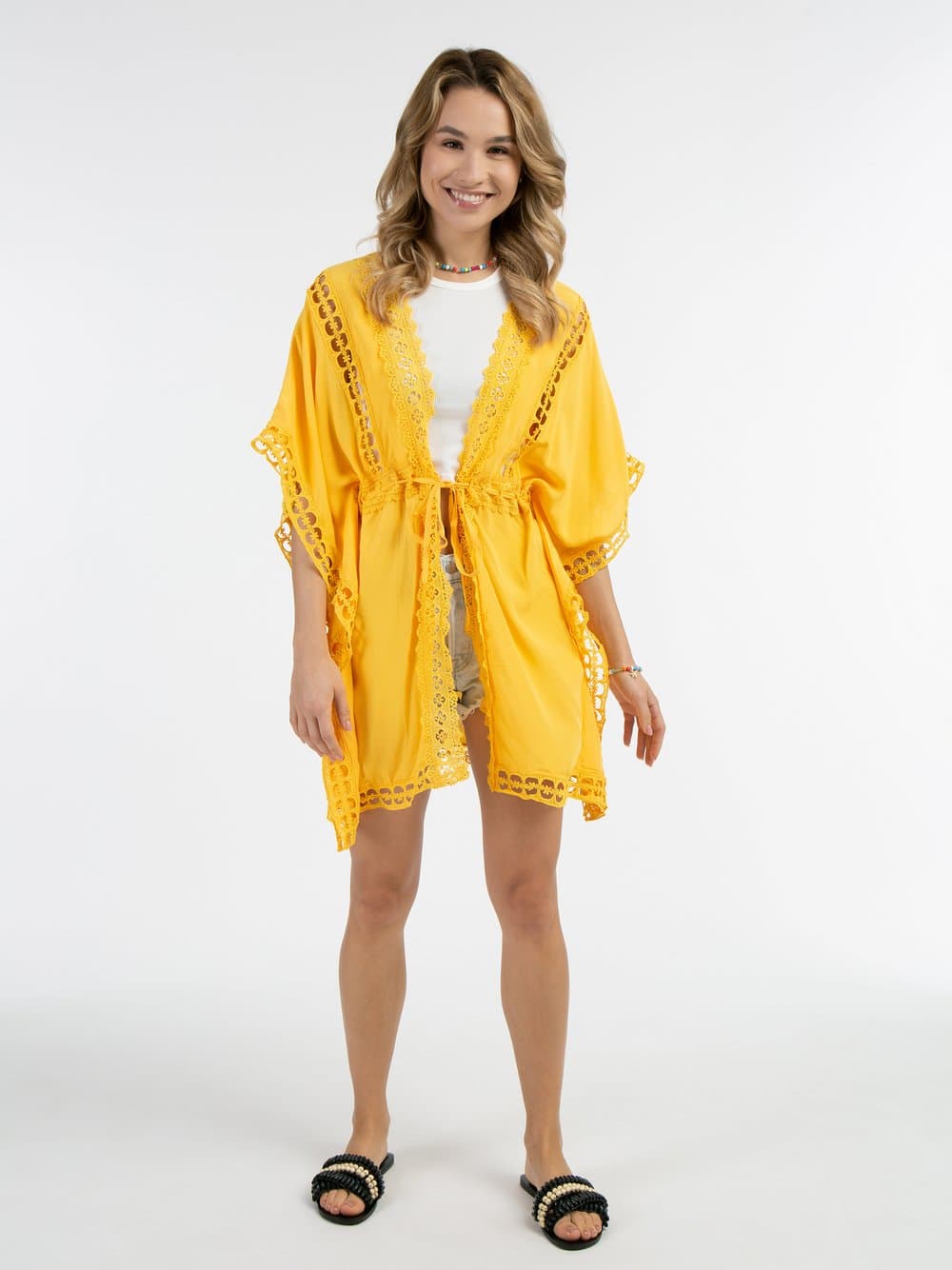 IZIA Kimono mit Lochspitze Damen gelb, S
