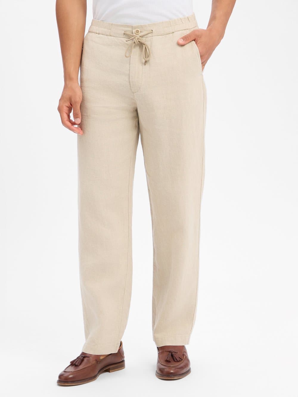 Alberto Leinenhose Herren beige, 34-34