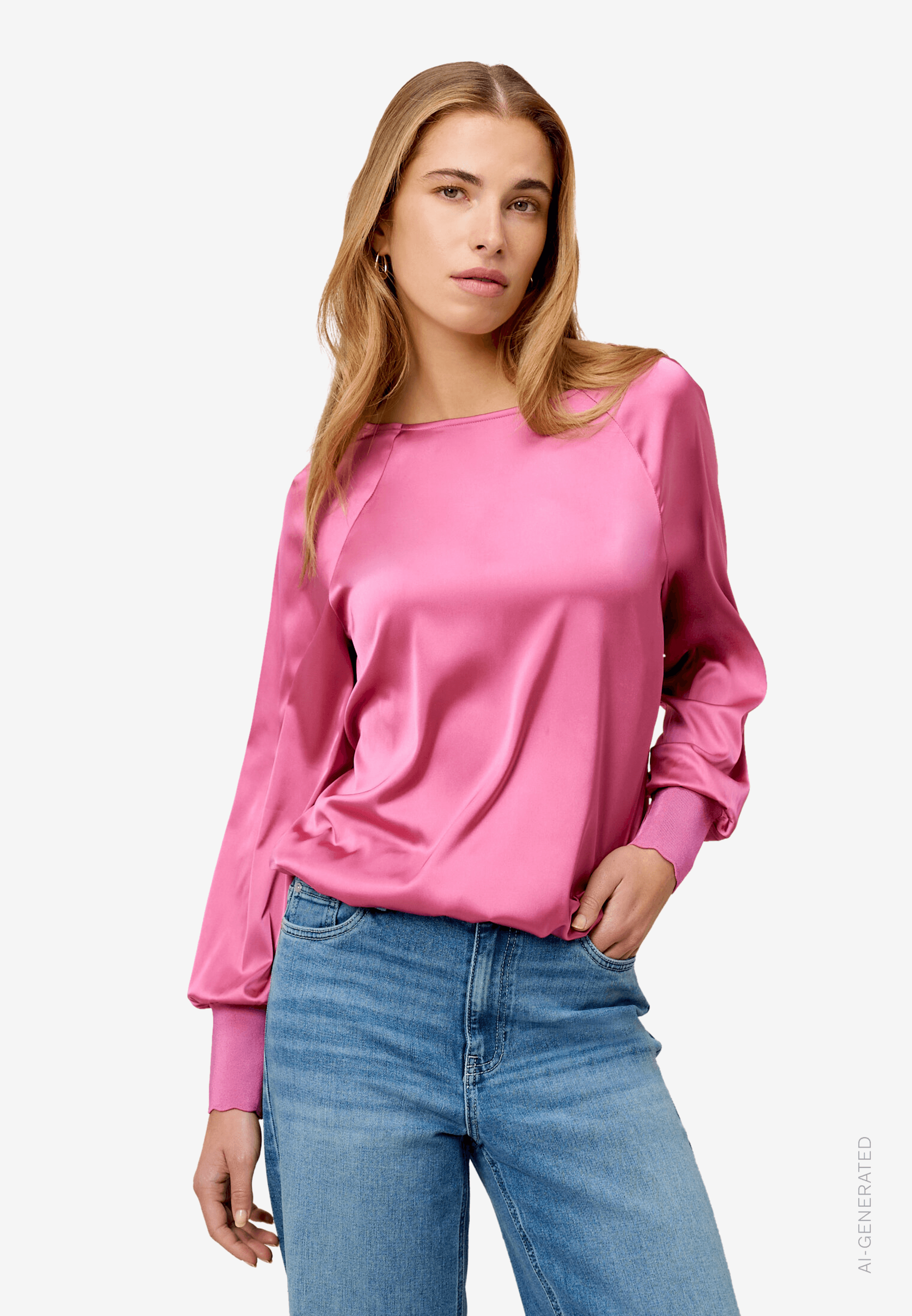 Satinbluse mit Strickbündchen