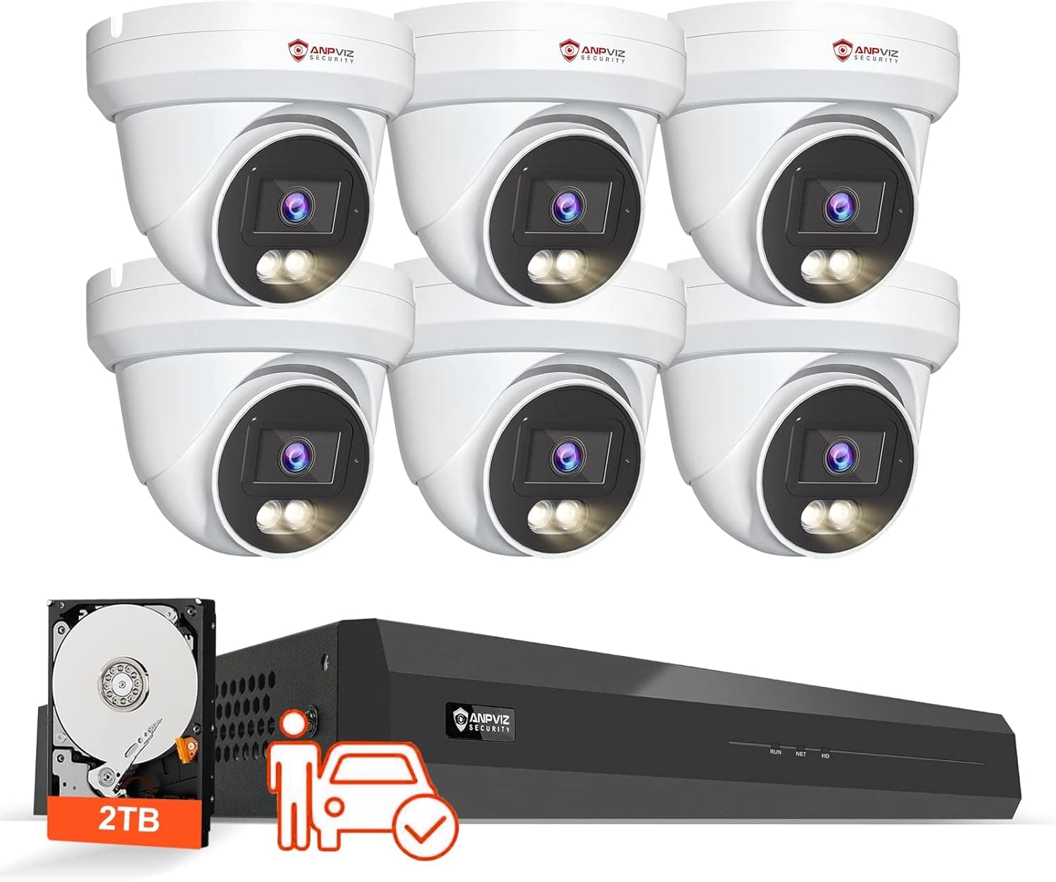 Anpviz 8CH 4K PoE Security Camera System, 6pcs 8MP Wired PoE IP Cameras with Person Vehicle Detection, Smart Dual Light Color Night Vision, 4K/8MP 8CH