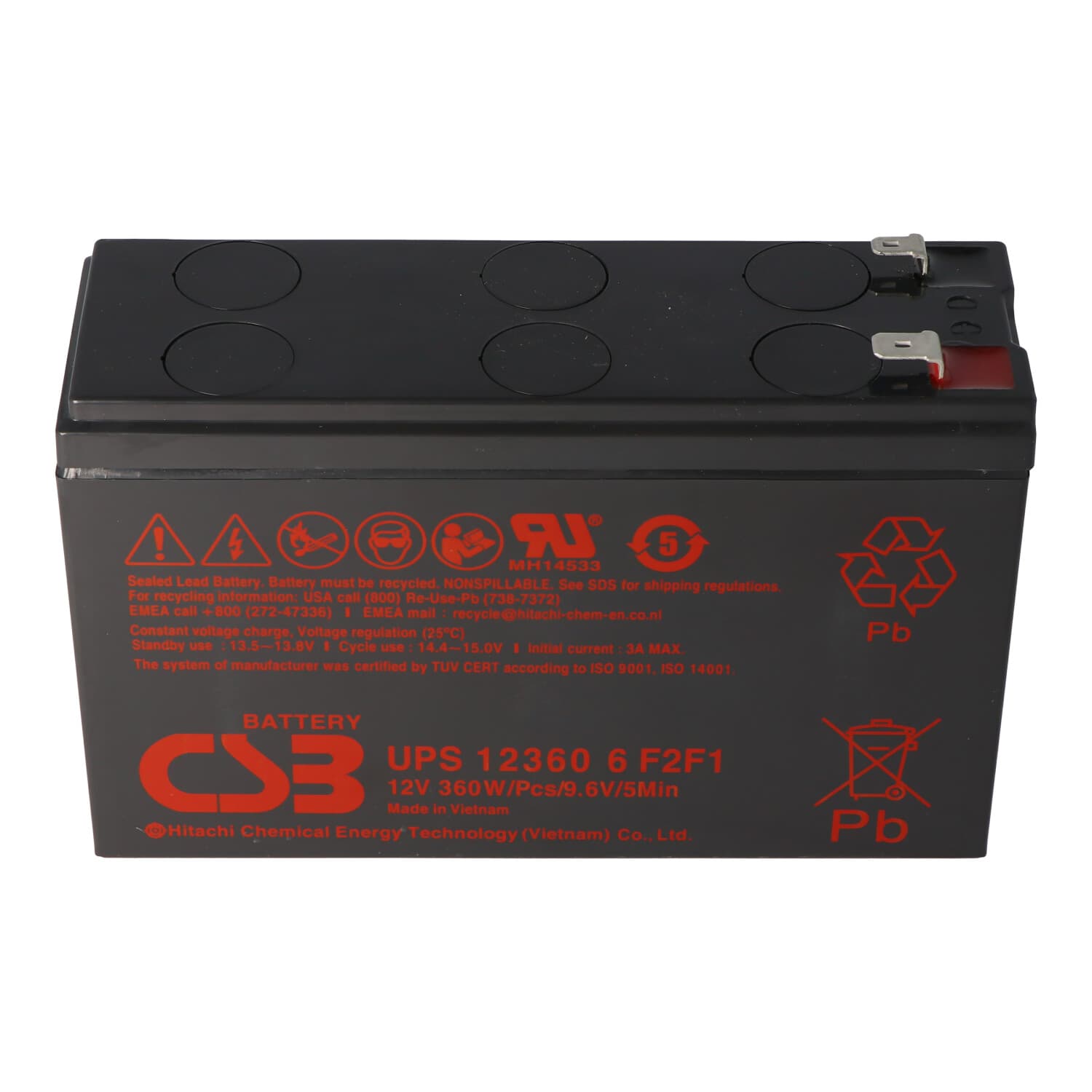 CSB-UPS123606 12 Volt 7 Ah AGM Bleiakku 360Wh, 151x51x98,3mm Faston 4,8 und 6,3mm Hochstromfest