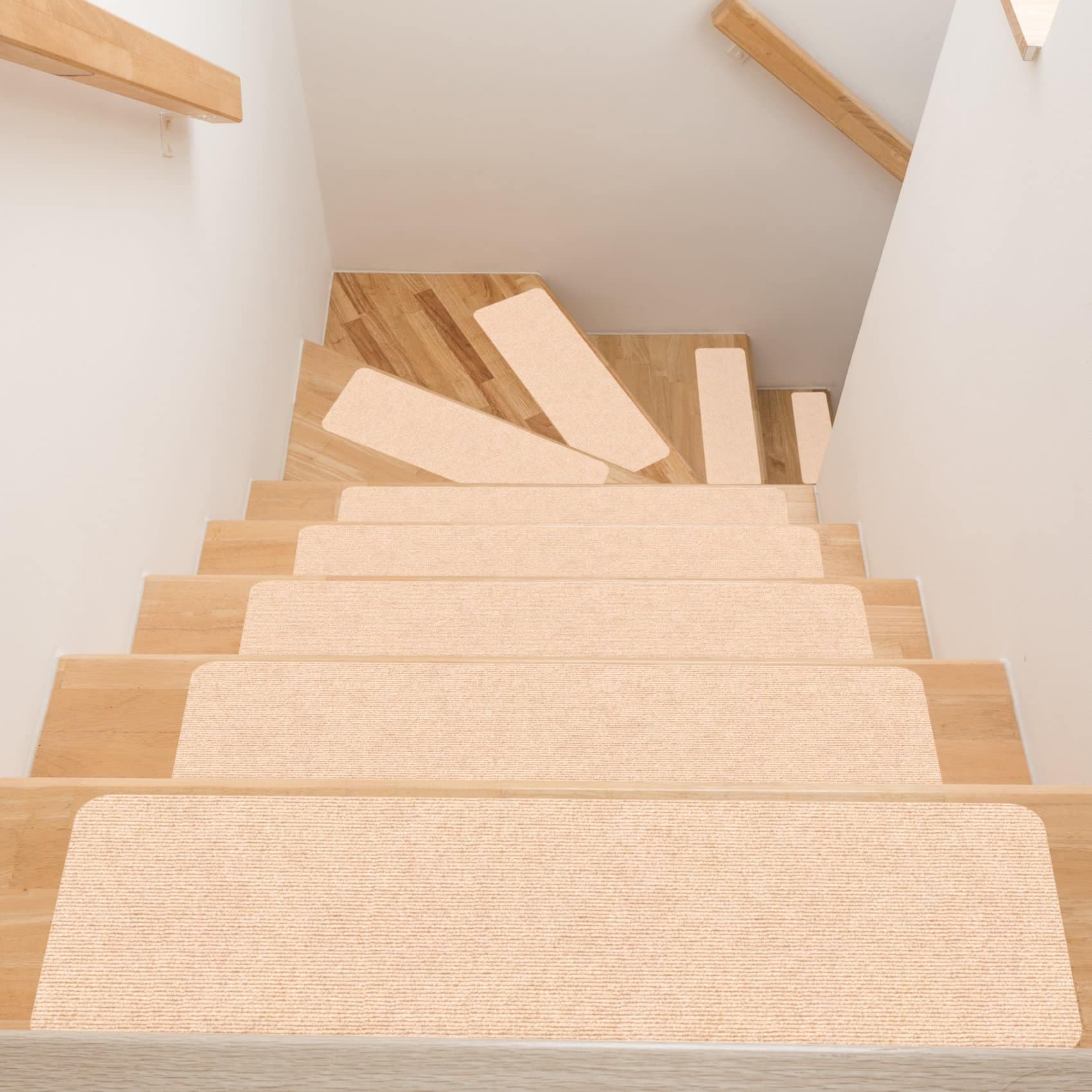 Treppenteppich Treppenstufen Teppich Stufenteppich Stufenmatte selbsthaftend Rechteckig NEMESIS Creme 50x20cm