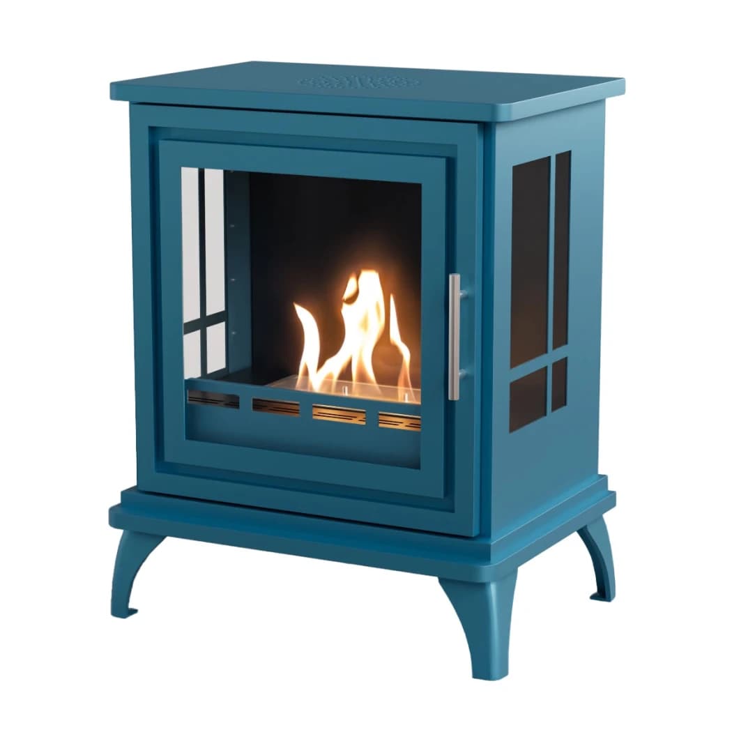 ScandiFlames Nashville Blau – Freistehender Bioethanol-Kaminofen – 6 Stunden Brenndauer – 2 kW Heizleistung