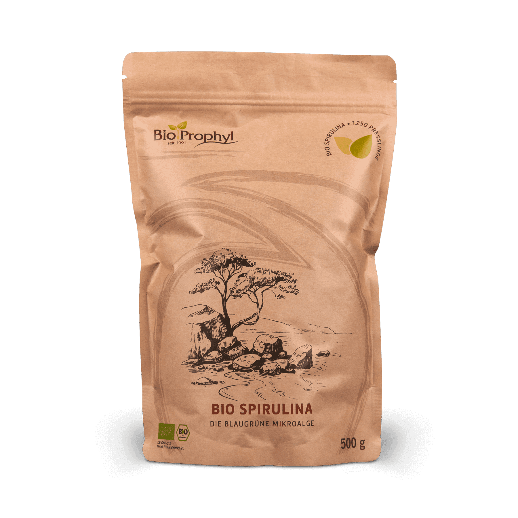 BioProphyl Spirulina BIO 1250 tabletas prensadas de 400 mg de algas espirulina en polvo de cultivo orgánico controlado, DE-ÖKO-013