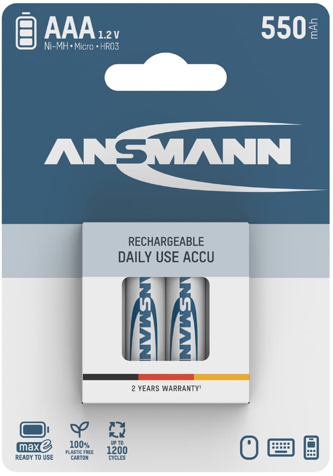 ANSMANN maxE NiMH Akku, Micro AAA, 4er Blister, 550 mAh