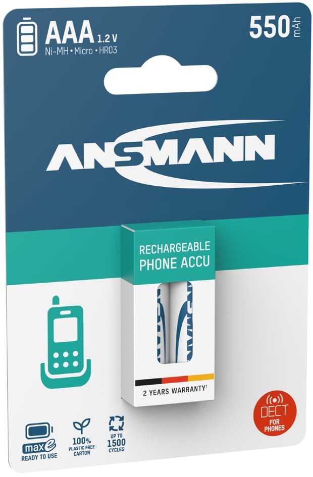 ANSMANN maxE NiMH Akku, Micro AAA, 550 mAh, 2er Blister