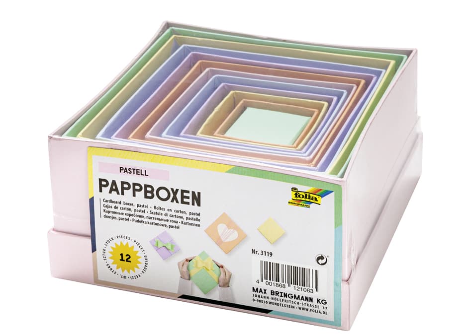 folia Pappboxen PASTELL, eckig, 12 Stück sortiert