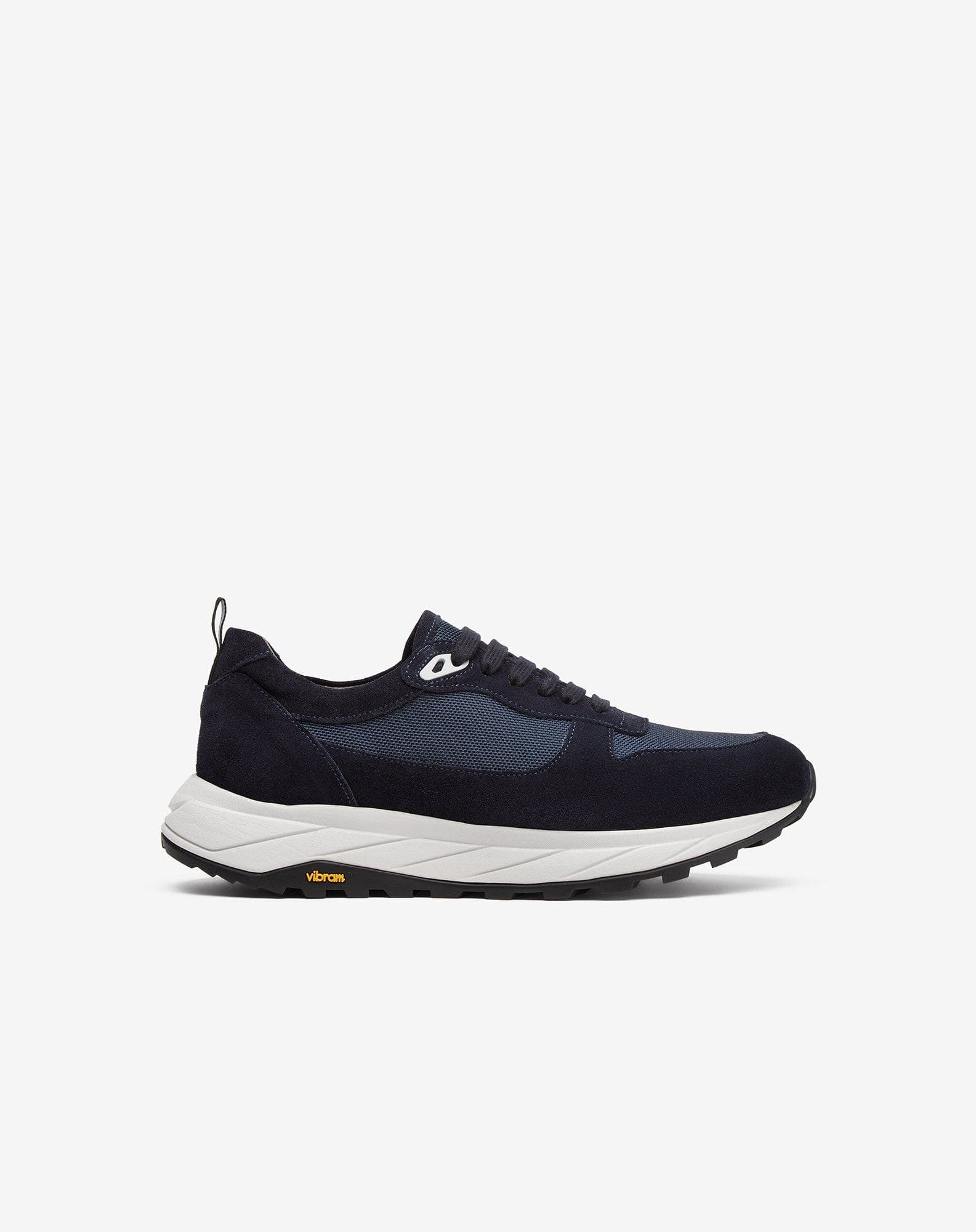 Blue nylon and suede running shoes