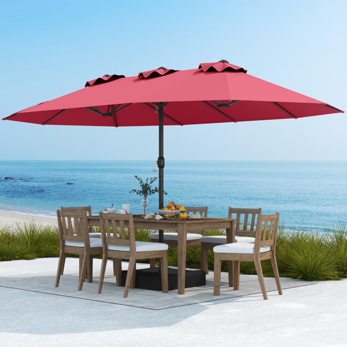 Costway Doppelsonnenschirm mit Ständer mit UPF 50+ & Kurbel Sonnenschirm Gartenschirm Terrassenschirm Rot
