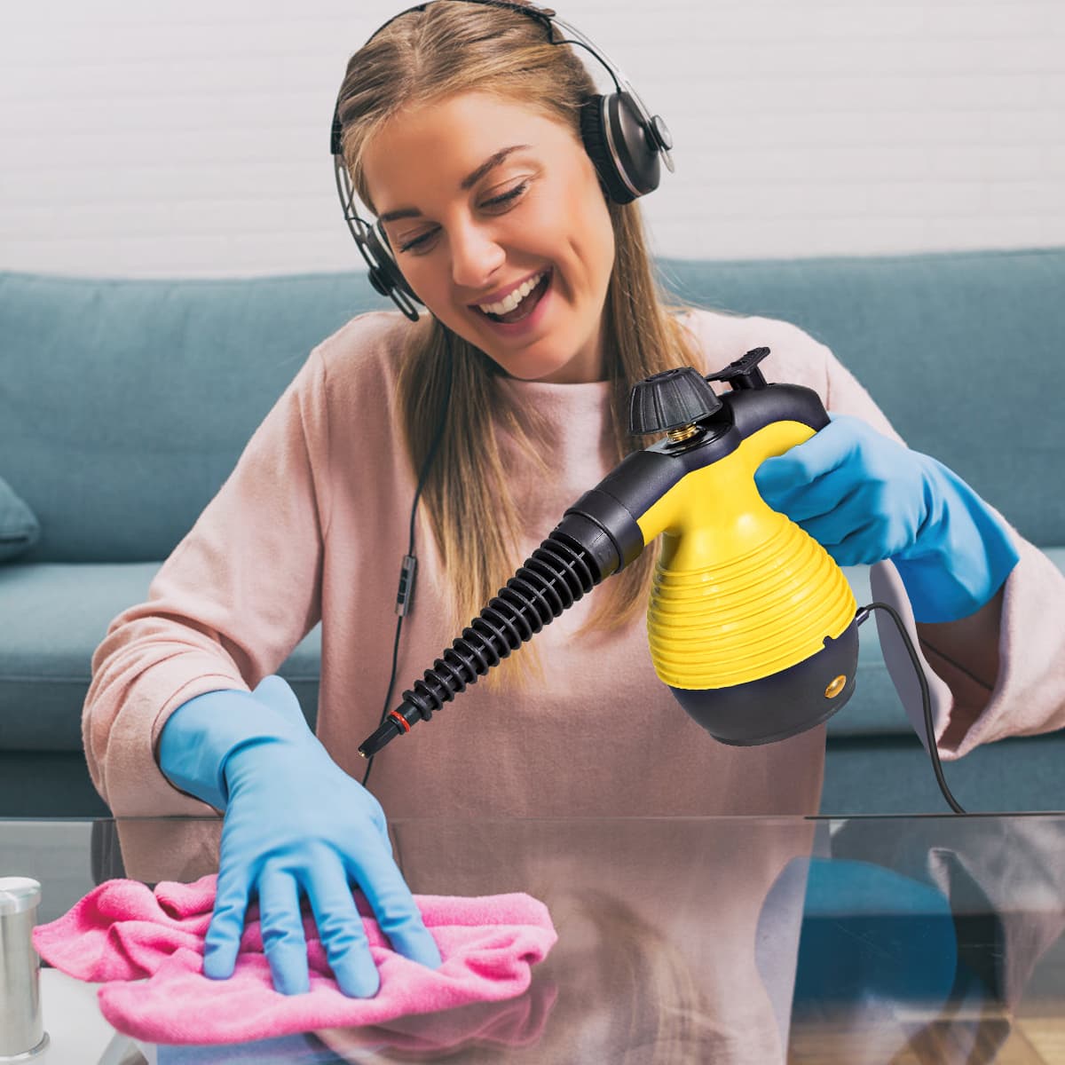 Costway Dampfreiniger Handgerät 9-teiliges Zubehör-Set und sicheres Design Dampfreinigen Gelb