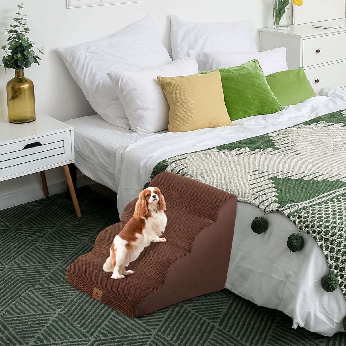 Costway Hundetreppe rutschfeste 4-Stöckige Hunderampe aus Schaumstoff 72 x 41 x 51 cm Braun