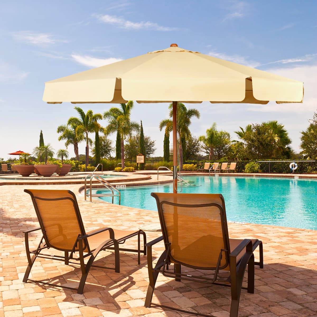 Costway 3m Kippbarer Sonnenschirm aus Wasserdichtem Polyestergewebe Terrassenschirm mit UV-Schutz Beige