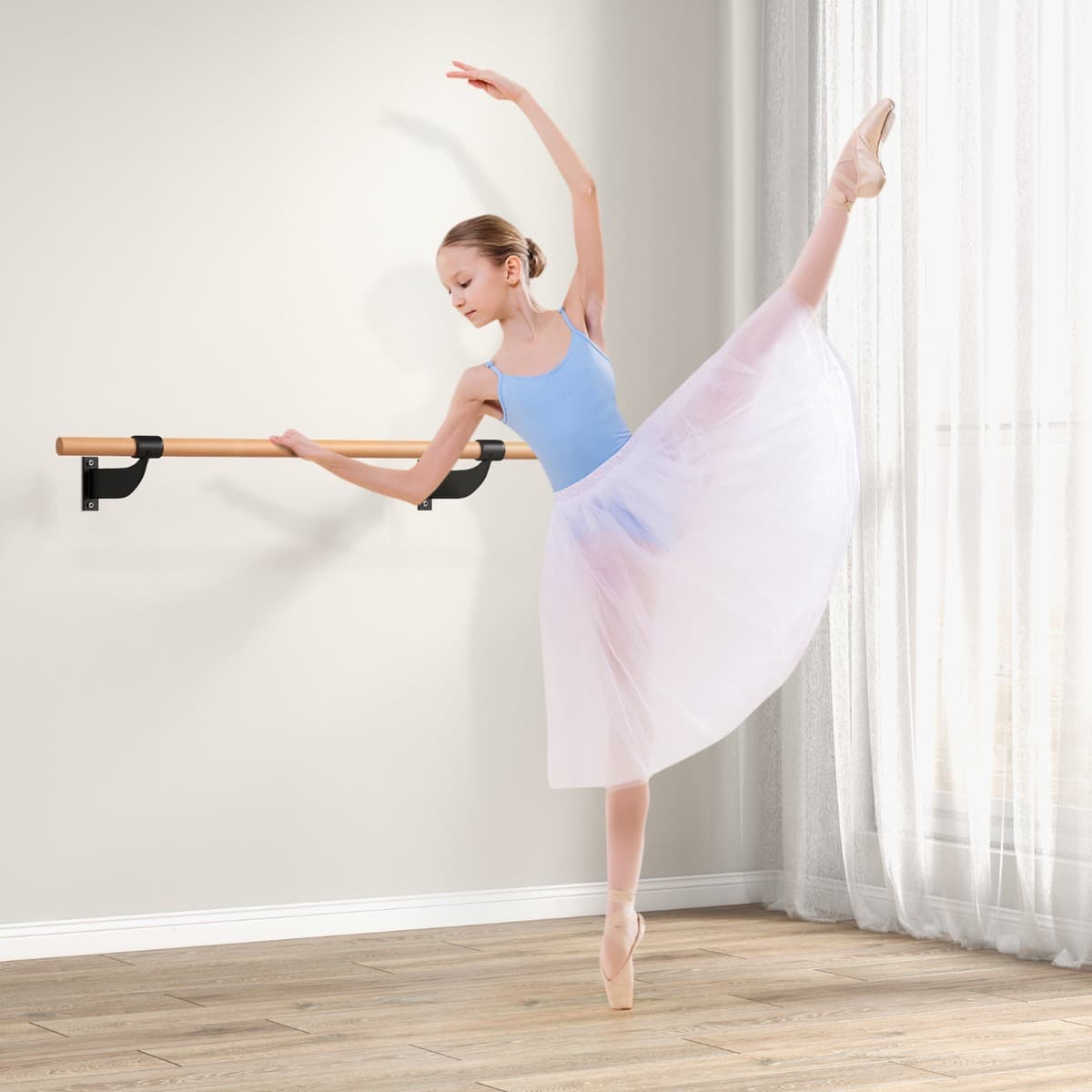 Costway 120 cm lange Tanzstange Wandmontierte Ballettstange Ballettausrüstung Fitnessstange mit fester Höhe