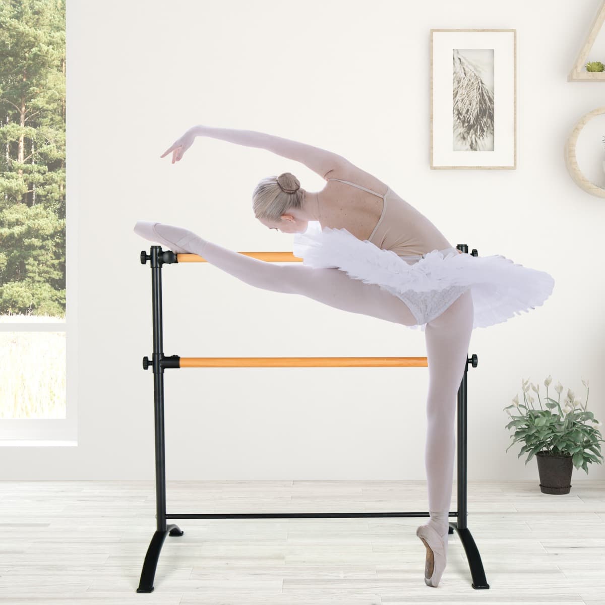Costway 120 cm lange tragbare Ballettausrüstung freistehende Doppel-Ballettstange höhenverstellbare Stange