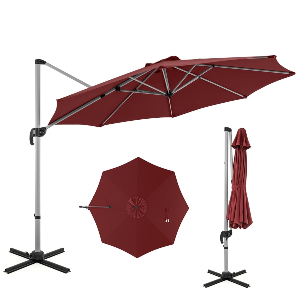 Costway Ø 330 cm Sonnenschirm mit Kurbel & UPF 50+ & 360° Drehbarer Ampelschirm Gartenschirm Rot
