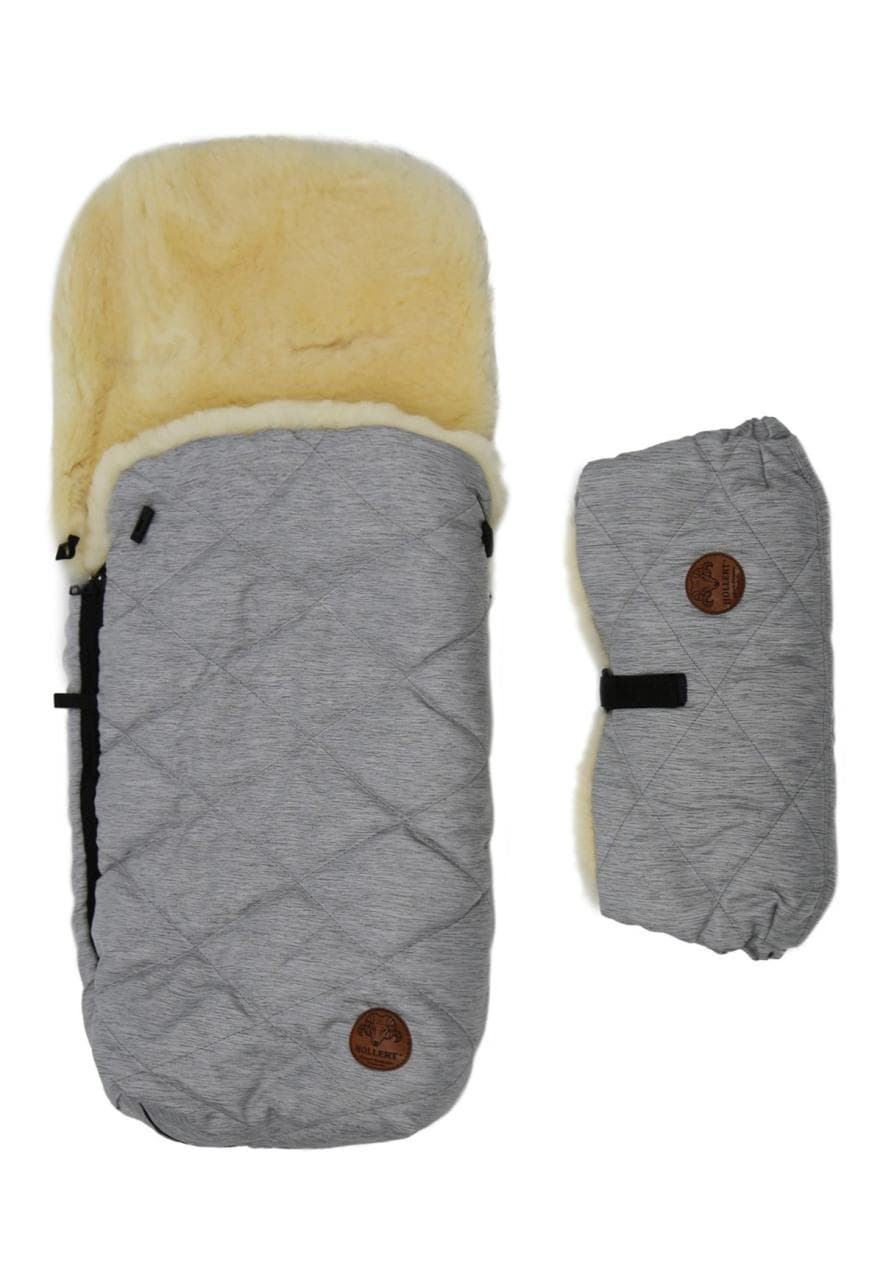 Kinderwagen Fußsack & Handwärmer Set aus Merino Lammfell Grau 