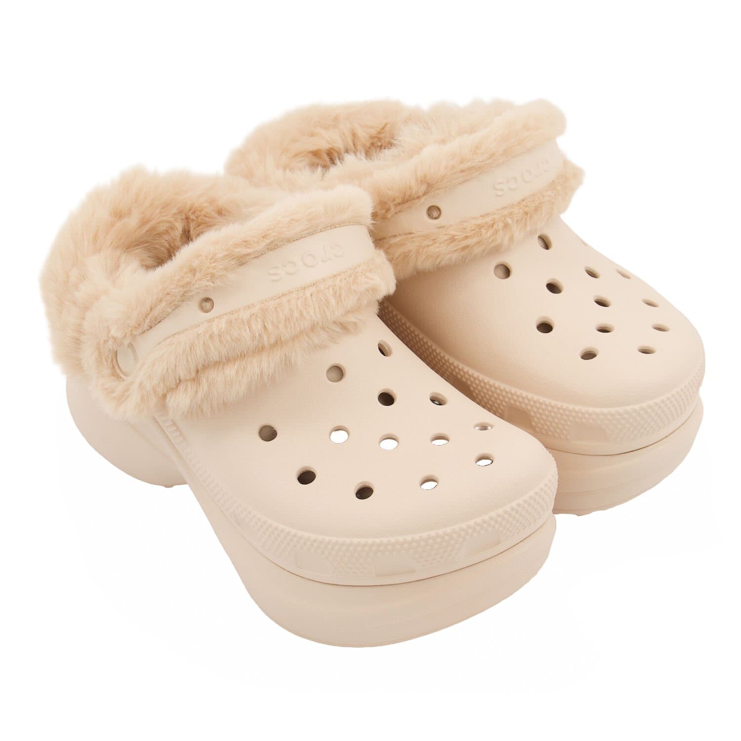 Crocs Bae Lined Platform Clogs Cream/Pink Fleece Fur Unisex UK 9 - Pink
