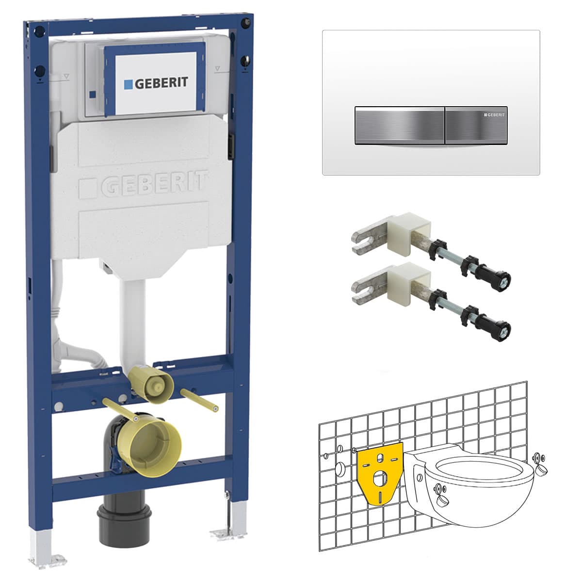 Geberit WC-Element Duofix SIGMA 112 cm + SIGMA50 Platte weiß + Wandhalter + Gratis Schallschutzset