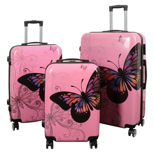 Koffer-Set - 3 Stk. - Koffer mit Motiv - Schmetterling rosa - Leichter HardcaseKoffer mit 4 Rädern