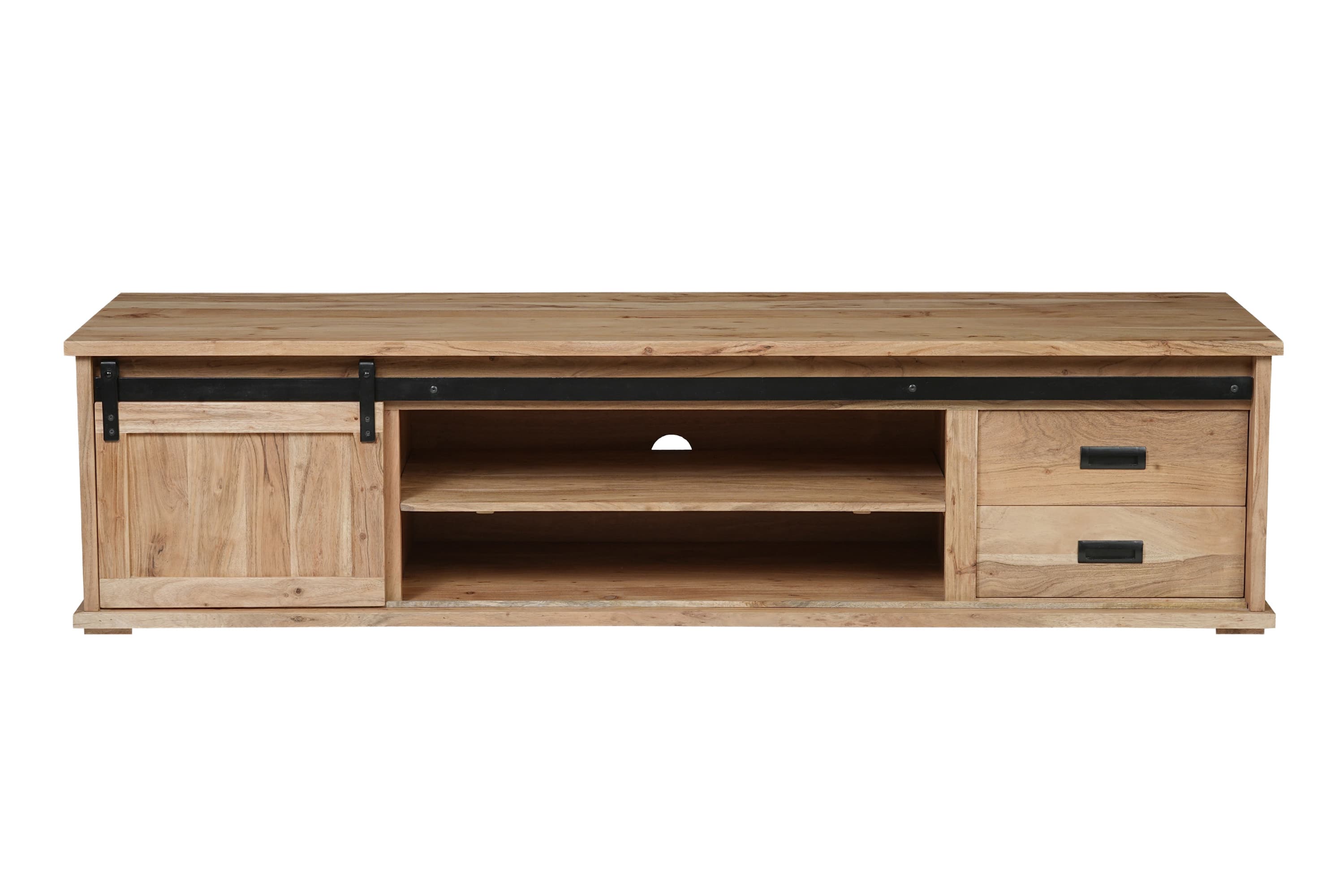 Lowboard 200 x 55 x 50 cm Akazienholz massiv naturfarben ohne Baumkante LIANO 2
