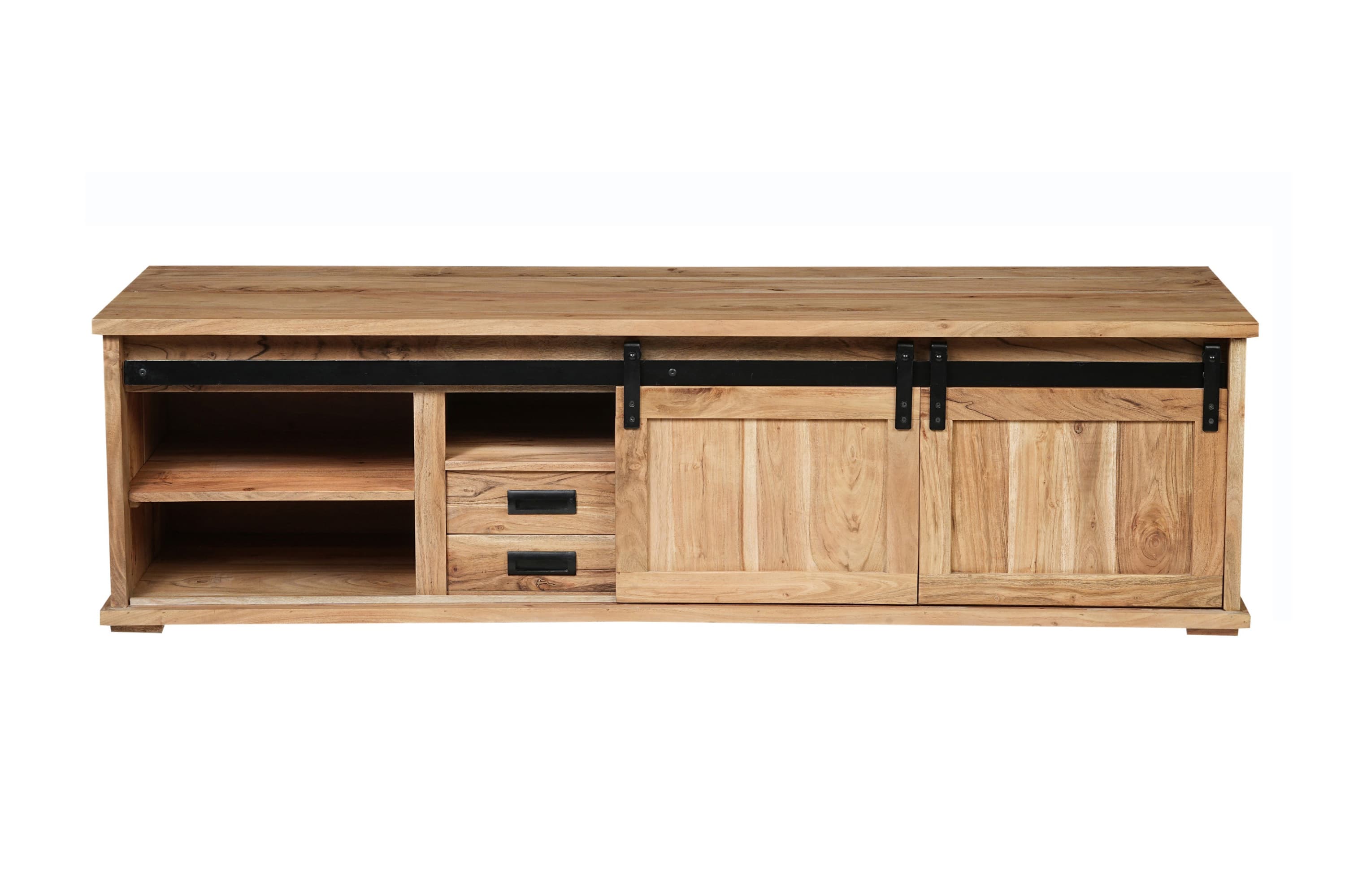 Lowboard 180 x 55 x 50 cm Akazienholz massiv naturfarben ohne Baumkante LIANO 1