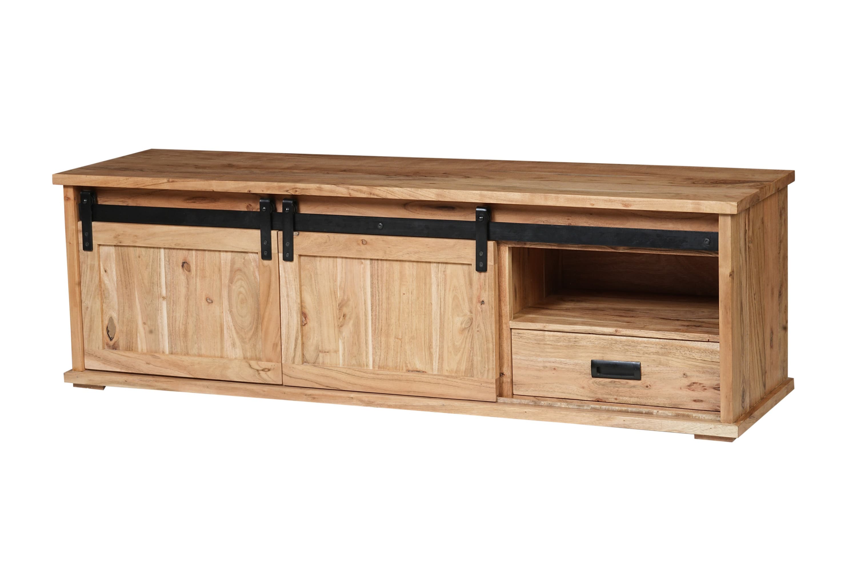 Lowboard 160 x 45 x 50 cm Akazienholz massiv naturfarben ohne Baumkante LIANO 3