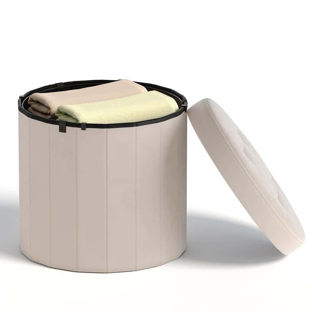 Sitzhocker rund, Fußhocker mit Stauraum, faltbarer Hocker mit abnehmbarem Deckel
