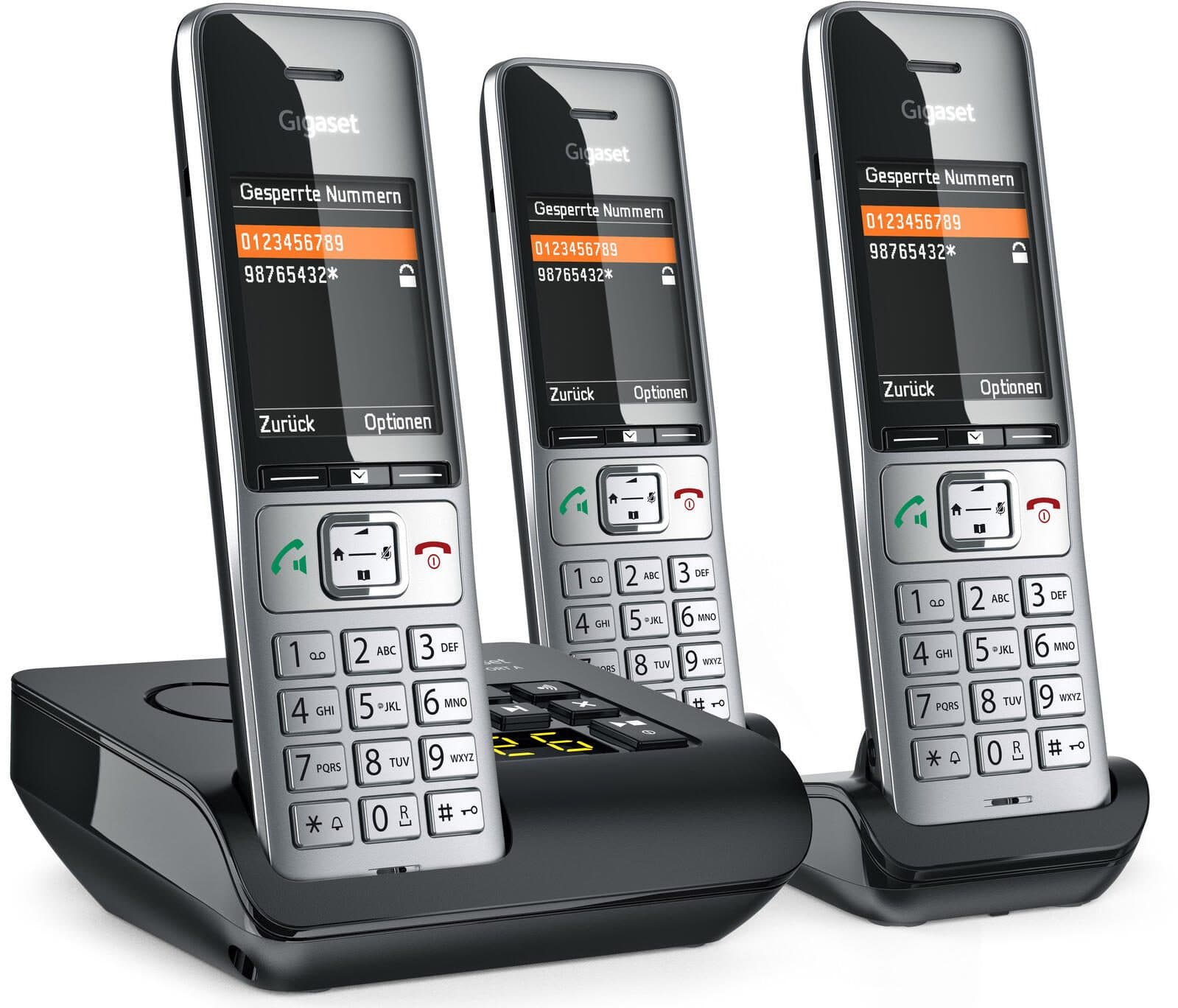 Gigaset COMFORT 500A trio Schnurloses Telefon-Set mit Anrufbeantworter schwarz-silber