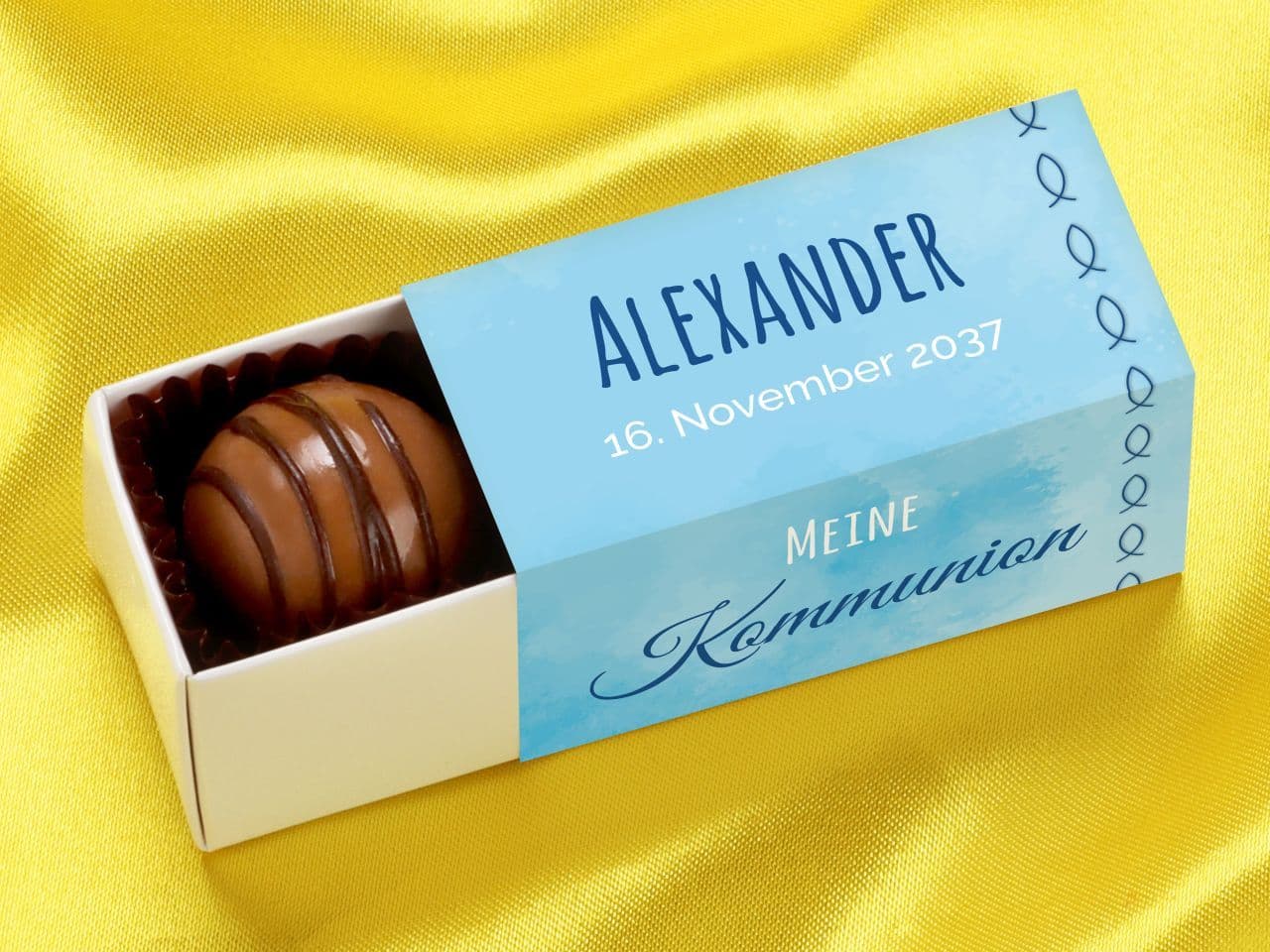 Trüffelstange für 2 Trüffel, individuell, Kommunion/Konfirmation blau