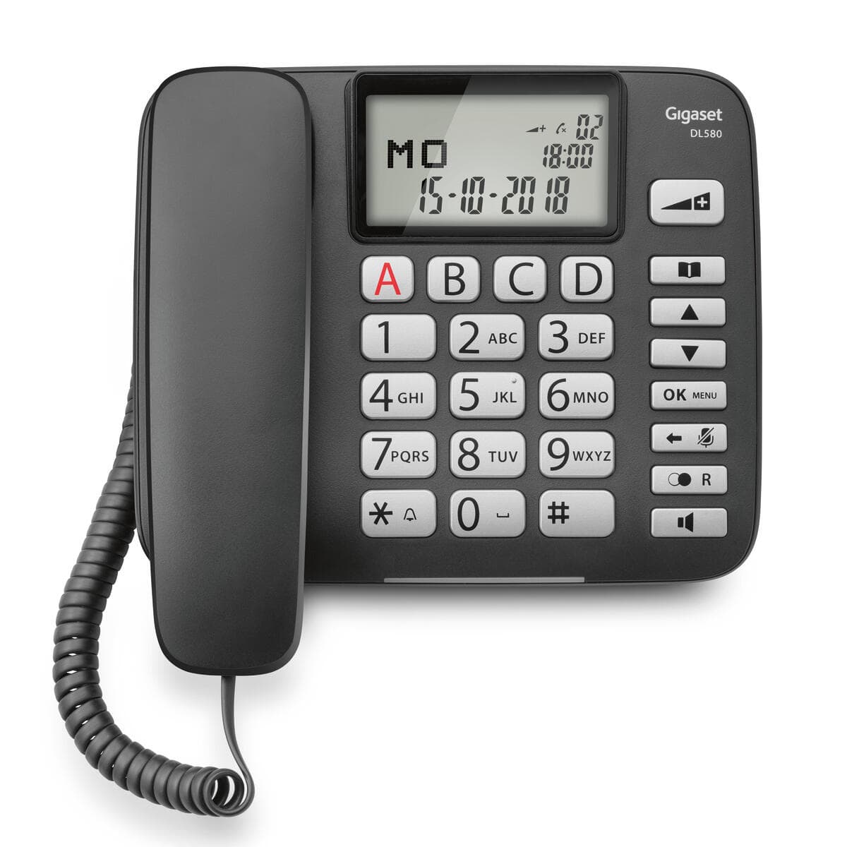 Gigaset DL580 Komfort-Telefon mit großen Tasten und beleuchtetem Display - schwarz