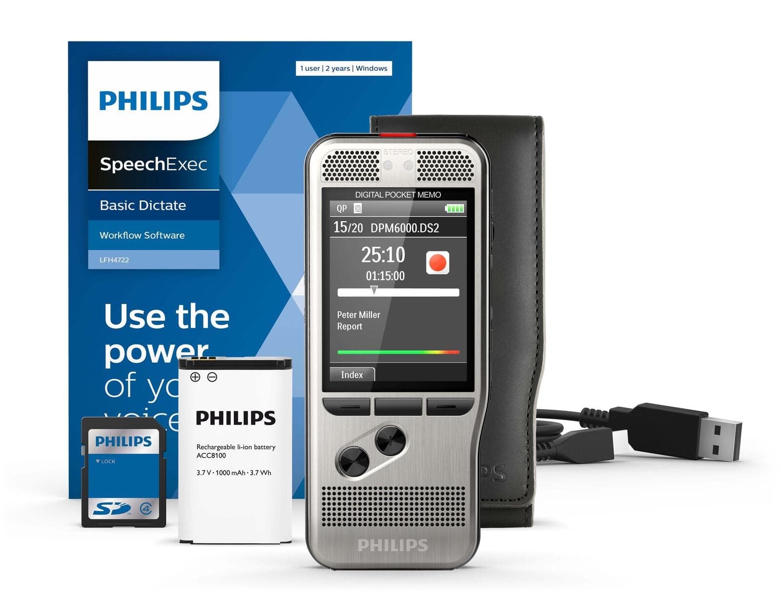 PHILIPS PocketMemo DPM6700 digitales Diktiergerät-Set 4 GB
