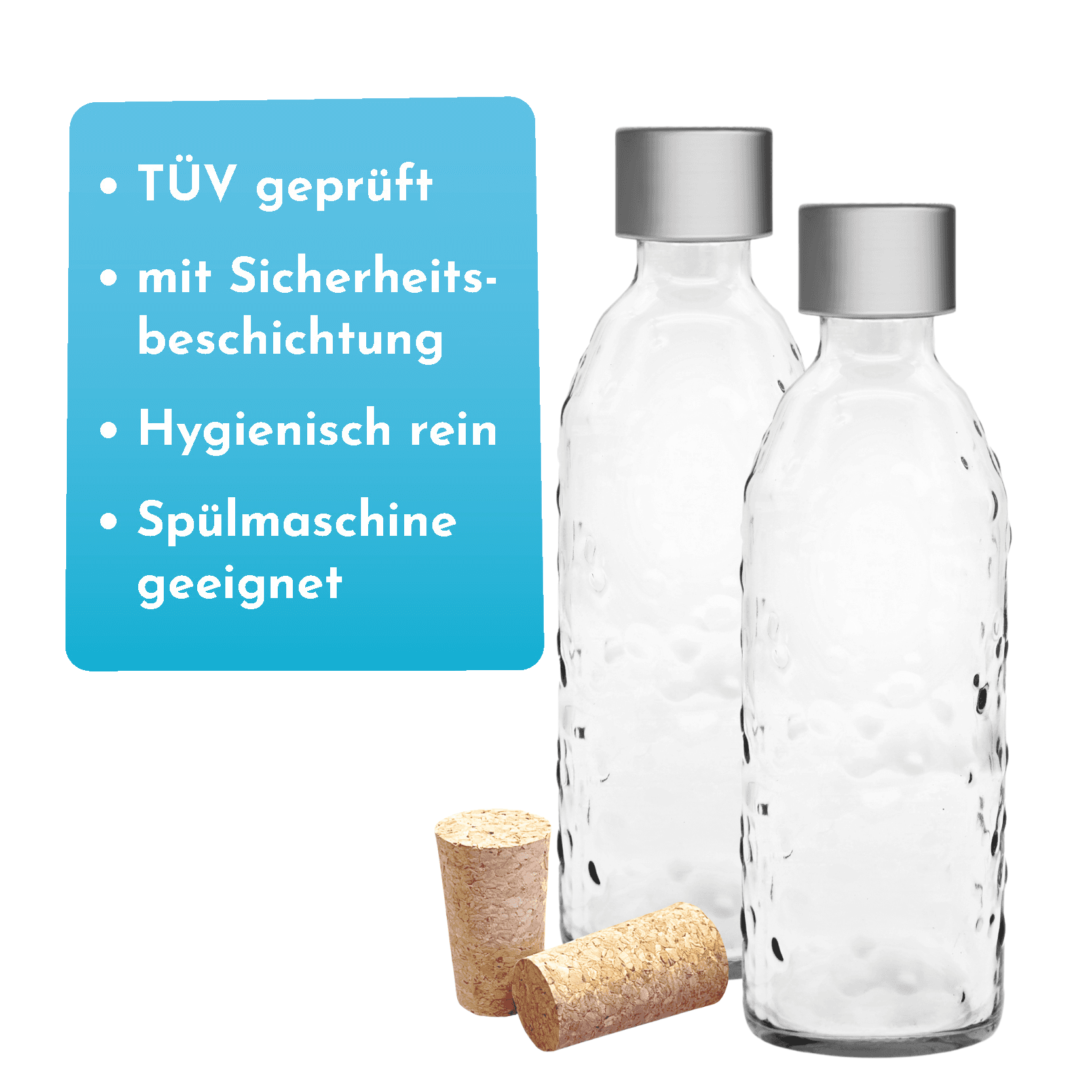 Glasflasche (Doppelpack) Bajonettverschluss für Wassersprudler (MySoda*,uvm.) 0,75 l mit TWIN SECURE