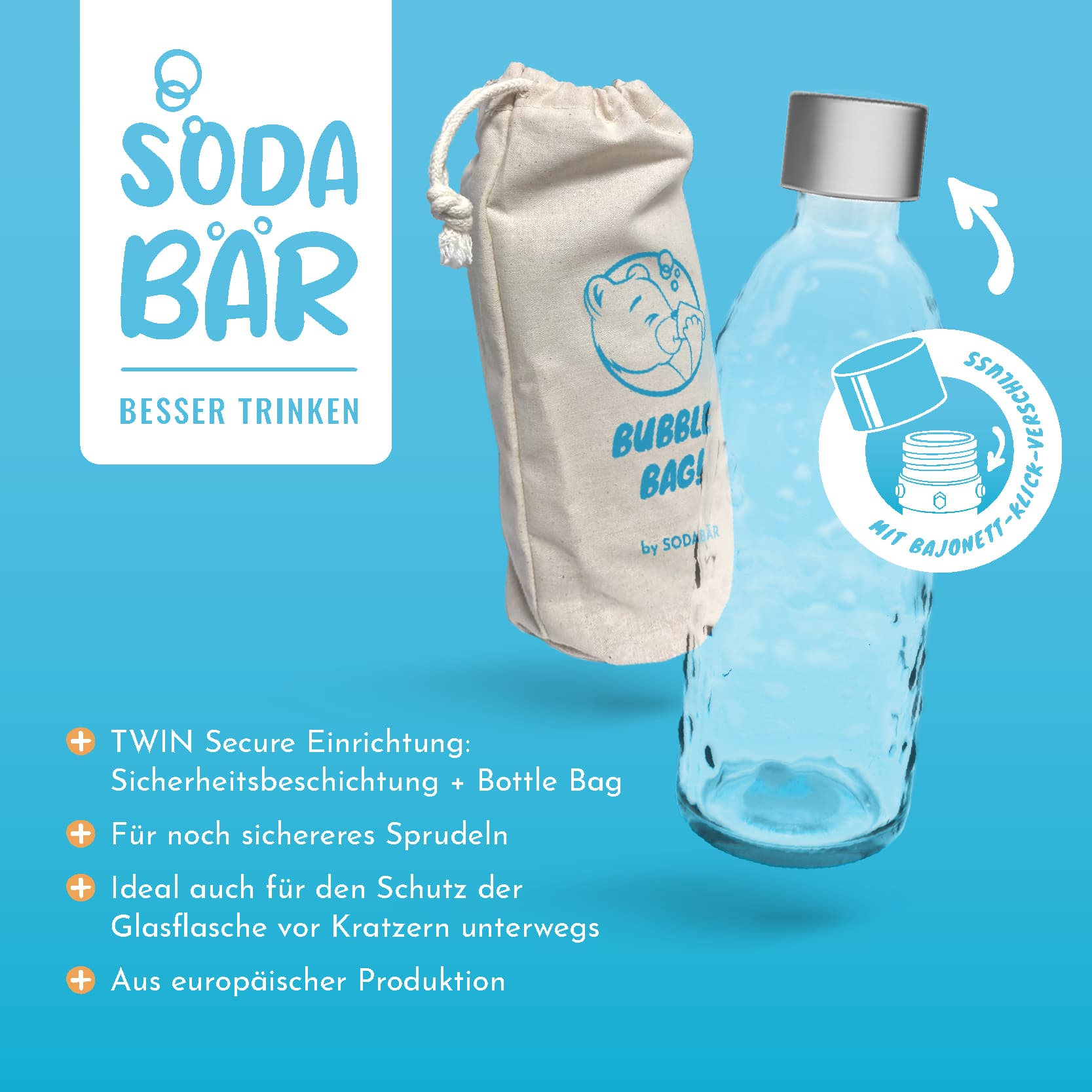 6er Pack Glasflasche 0,75 l mit Bajonett-Drehverschluss