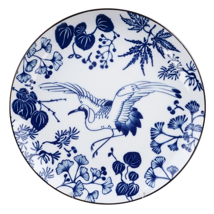 Dekorativer Teller - Flora Japonica - Blau-Weißes Kranich-Design - 25,7 x 3 cm