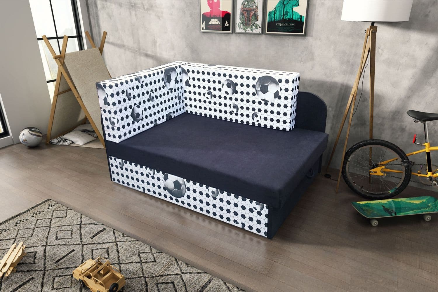 Kinderschlafsofa FATAJA - schwarz / Muster 1