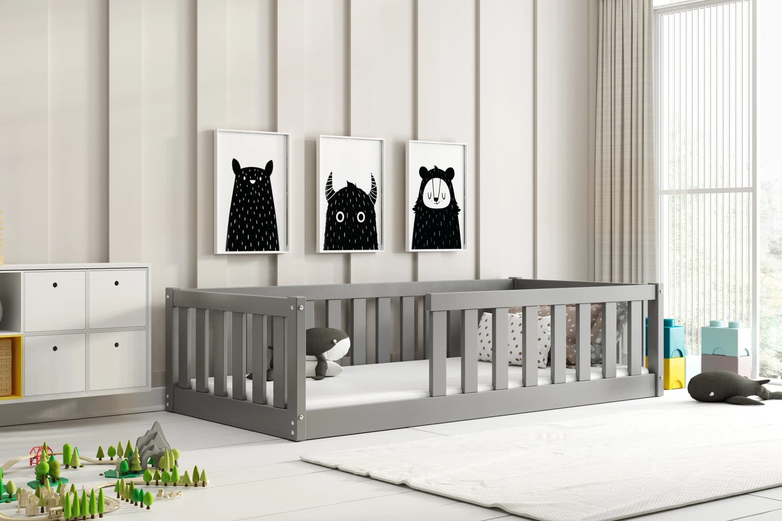 Kinderbett 80x160 SELENE mit Schutzgitter - grau