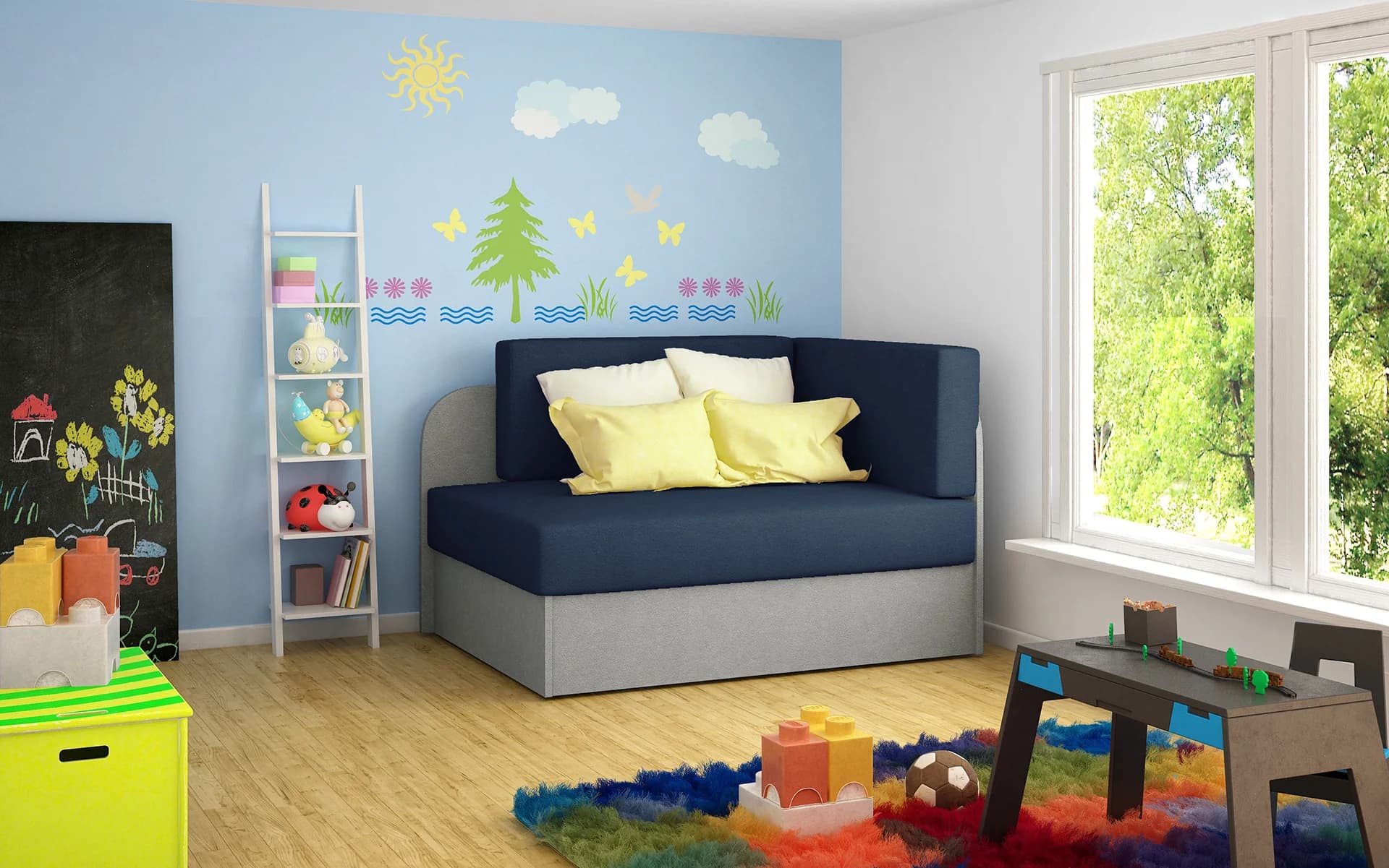 Kinderschlafsofa MIKAE - dunkelblau/grau