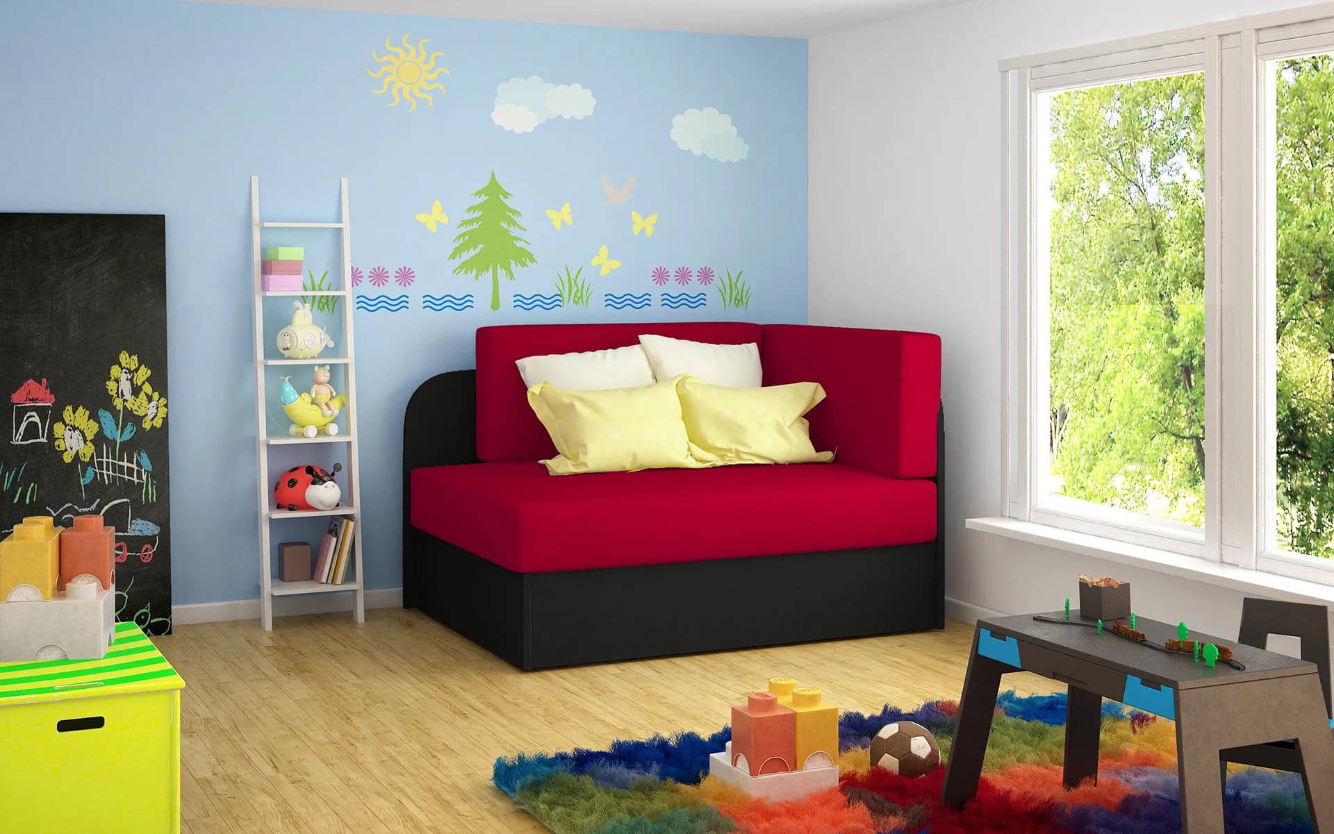 Kinderschlafsofa MIKAE - rot/schwarz