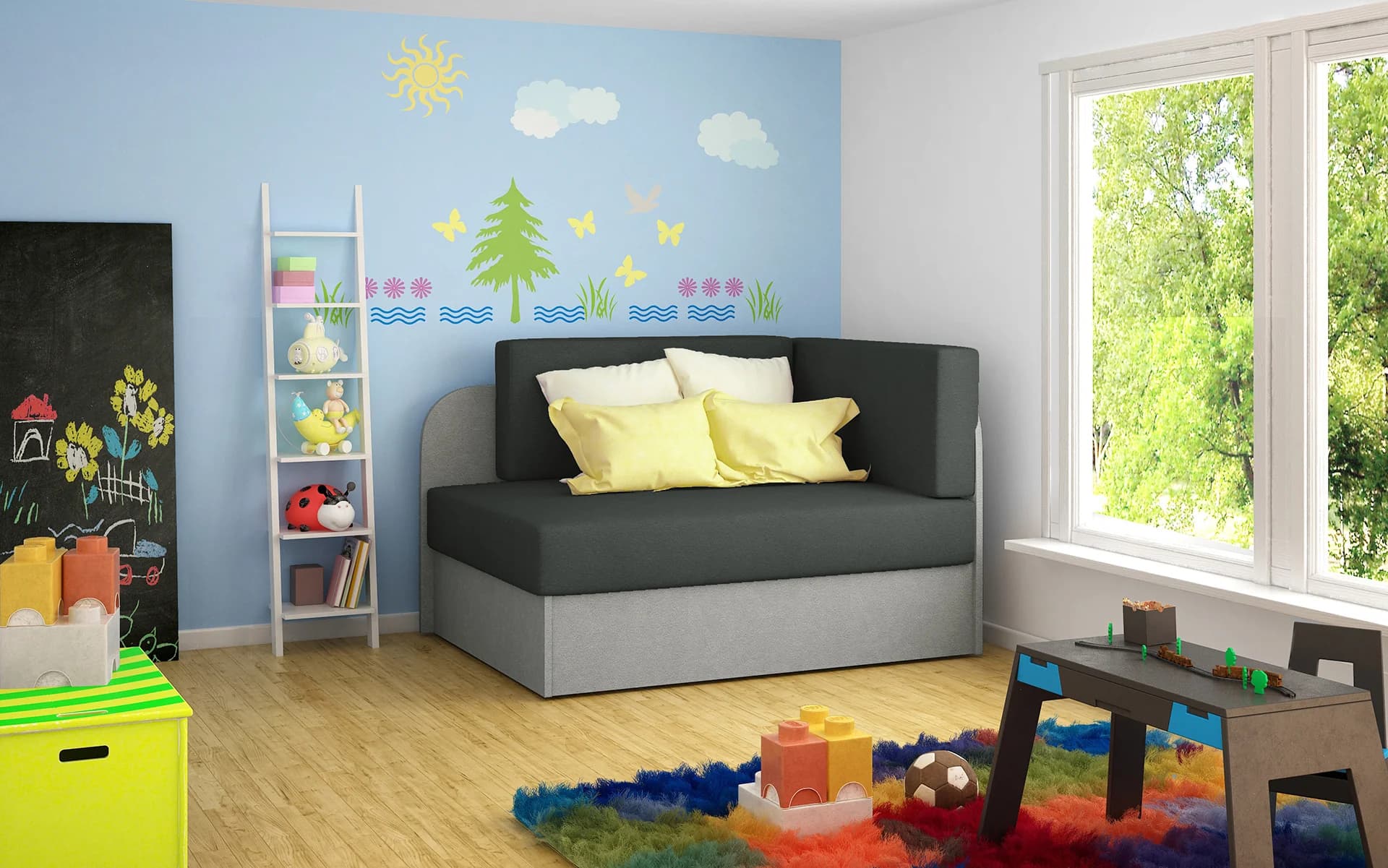 Kinderschlafsofa MIKAE - dunkelgrau / grau