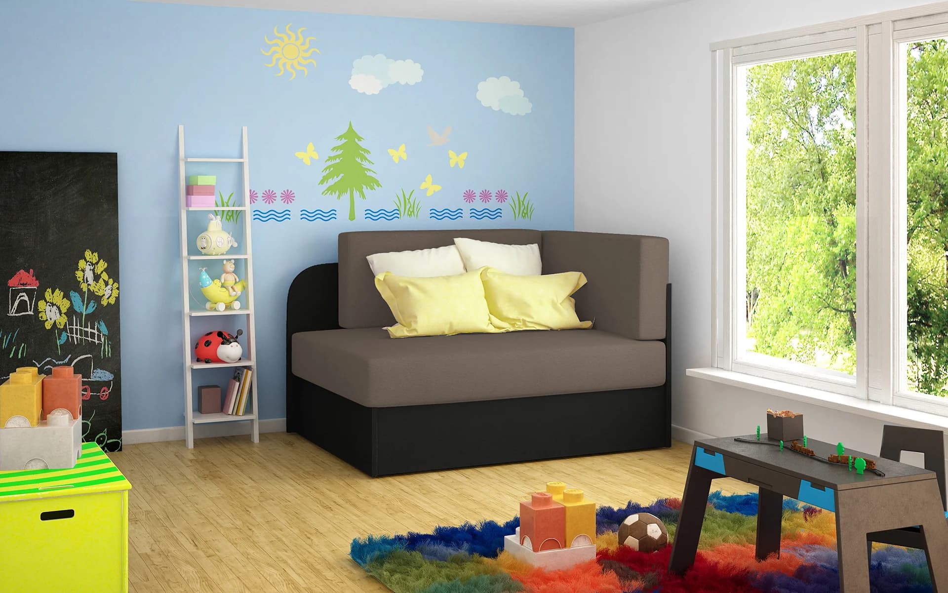 Kinderschlafsofa MIKAE - grau/schwarz