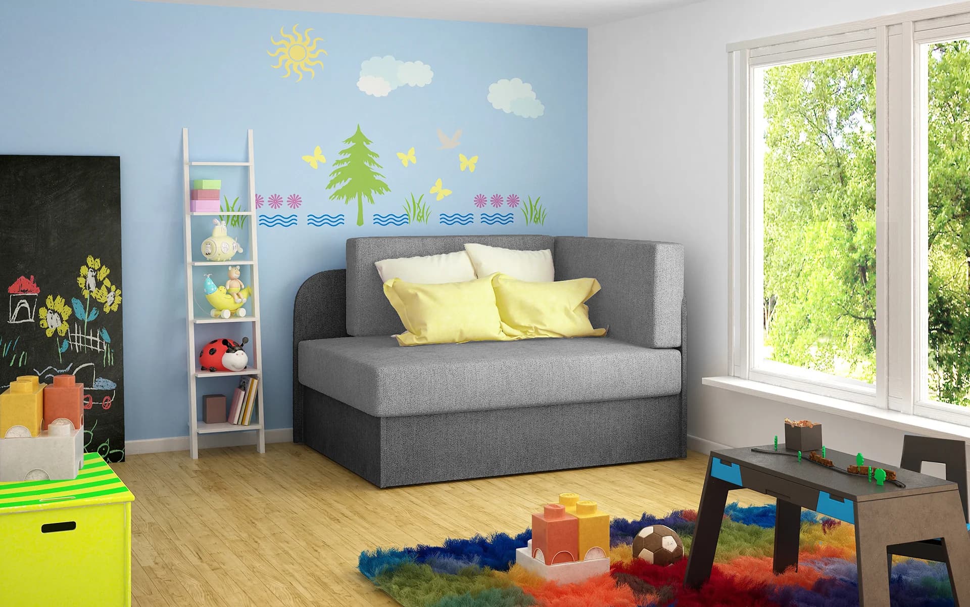 Kinderschlafsofa MIKAE - hellgrau / grau