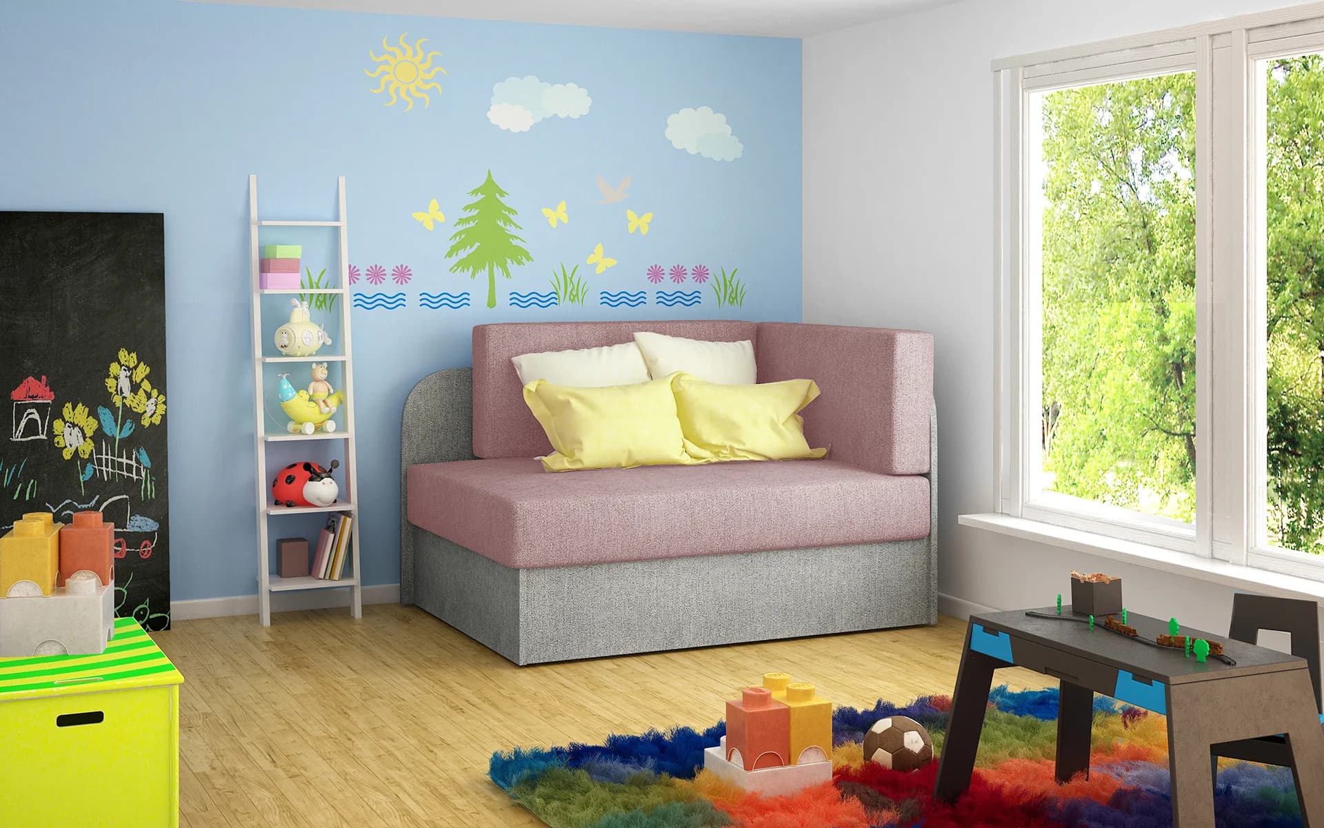 Kinderschlafsofa MIKAE - rosa / hellgrau