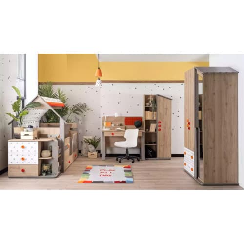 Garnitur Bett Kindermöbel Kinderzimmer Braun Bettrahmen 6tlg Holz Set